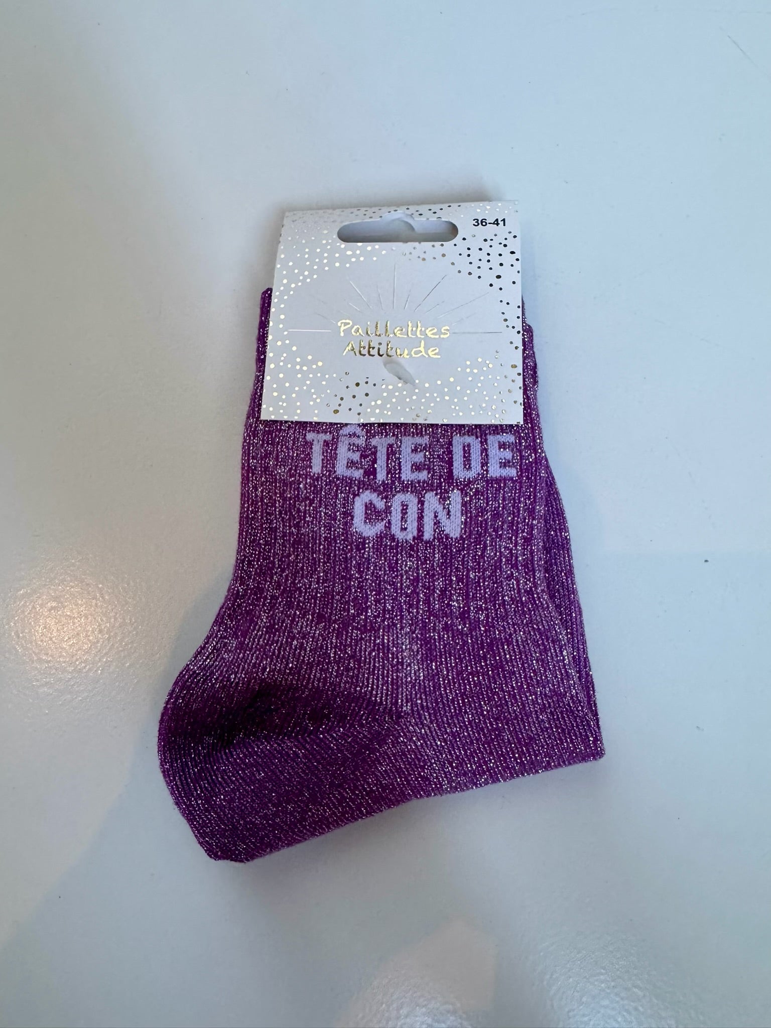 Chaussettes Violet Pailletée « Tete de con »