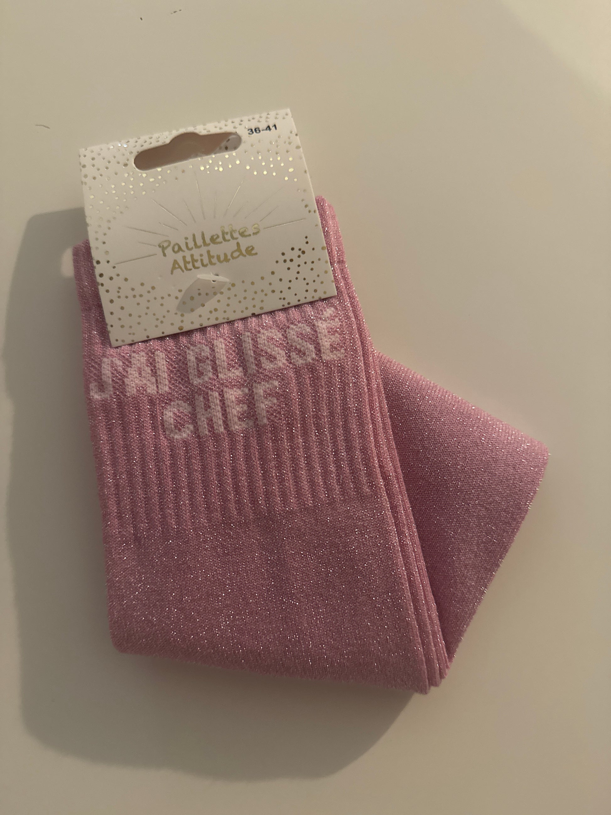 Chaussette pailletée équitation « j’ai glissé chef »
