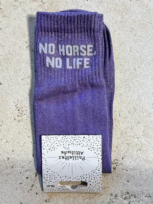 Chaussettes Haute Violet Pailletée « No Horse No Life »