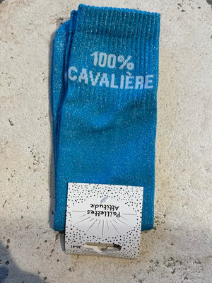 Chaussettes Haute Bleu Pailletée « 100% Cavalière »