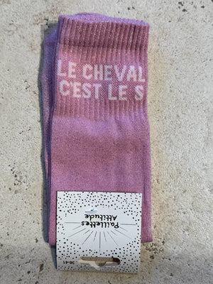 Chaussettes Haute Rose Pailletée « Le cheval c’est le S »