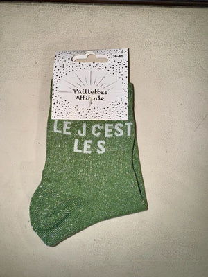 Chaussettes Vert Pailletée « le J c’est le S »