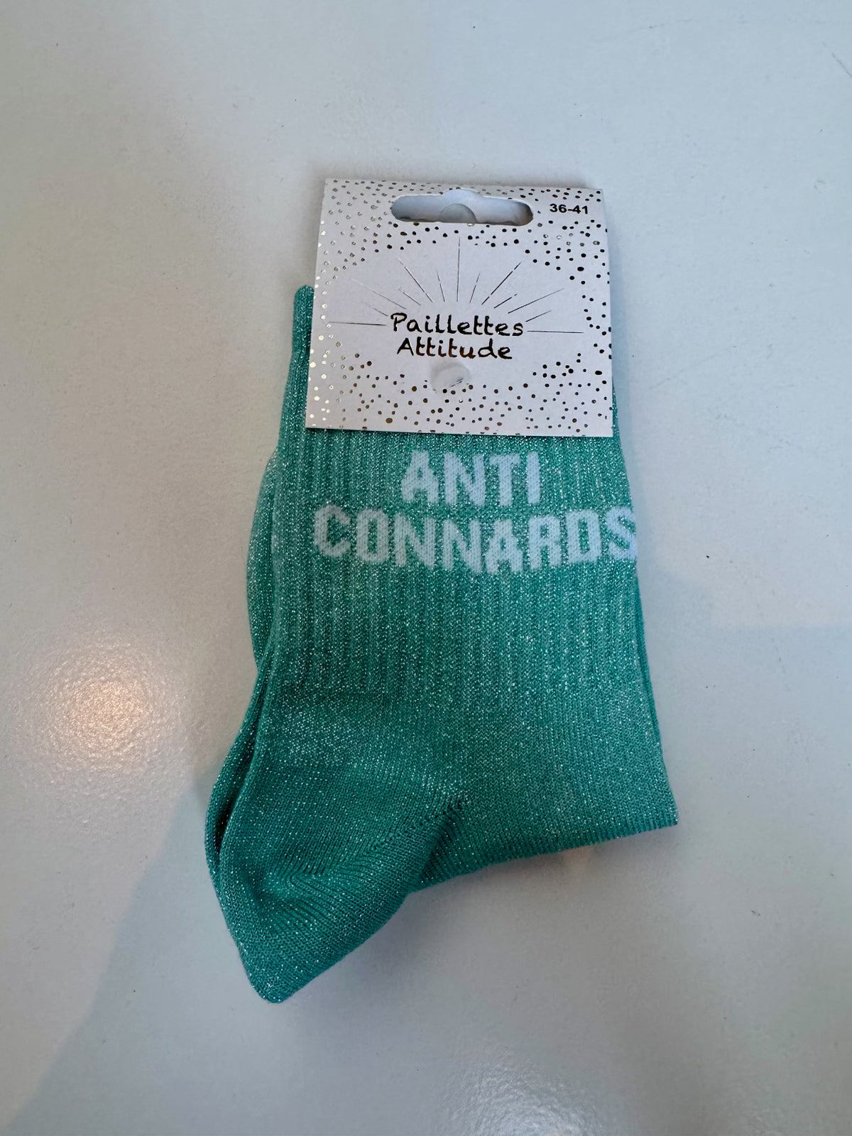 Chaussettes Verte Pailletée « Anti Connards »
