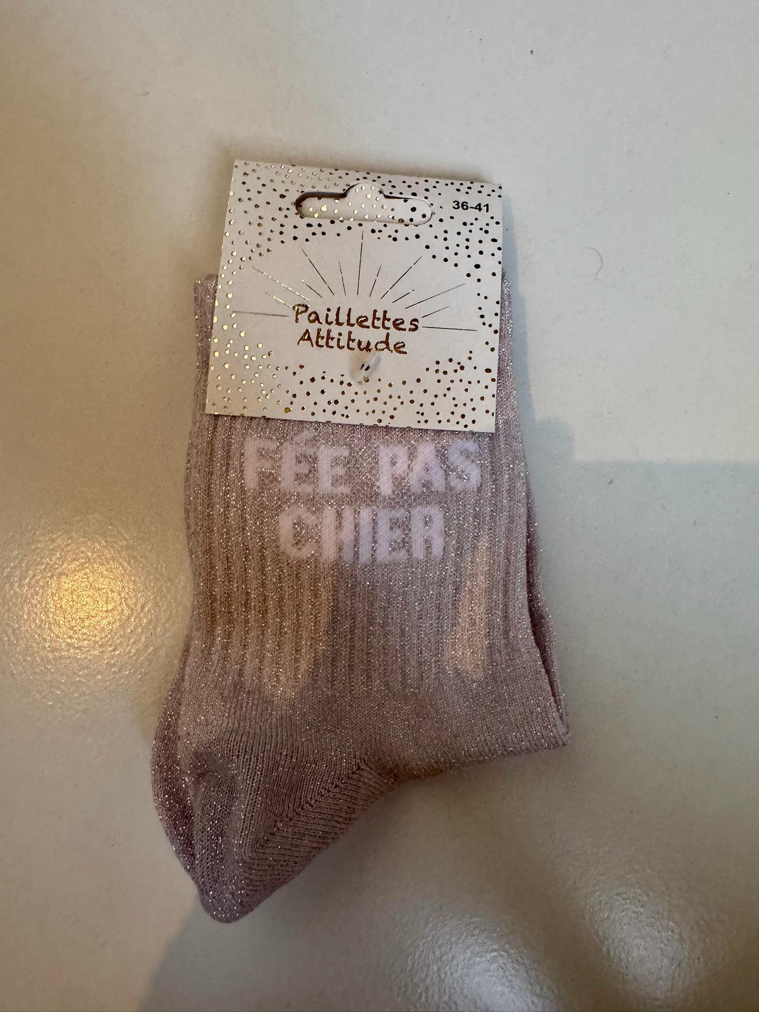Chaussettes Rose Pailletée « Fée pas chier »