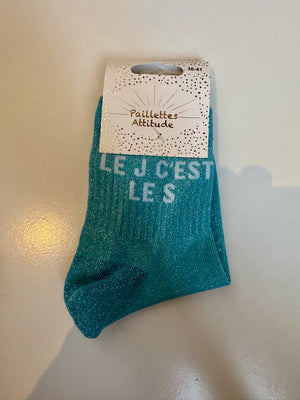 Chaussettes Bleu Pailletée « le J c’est le S »