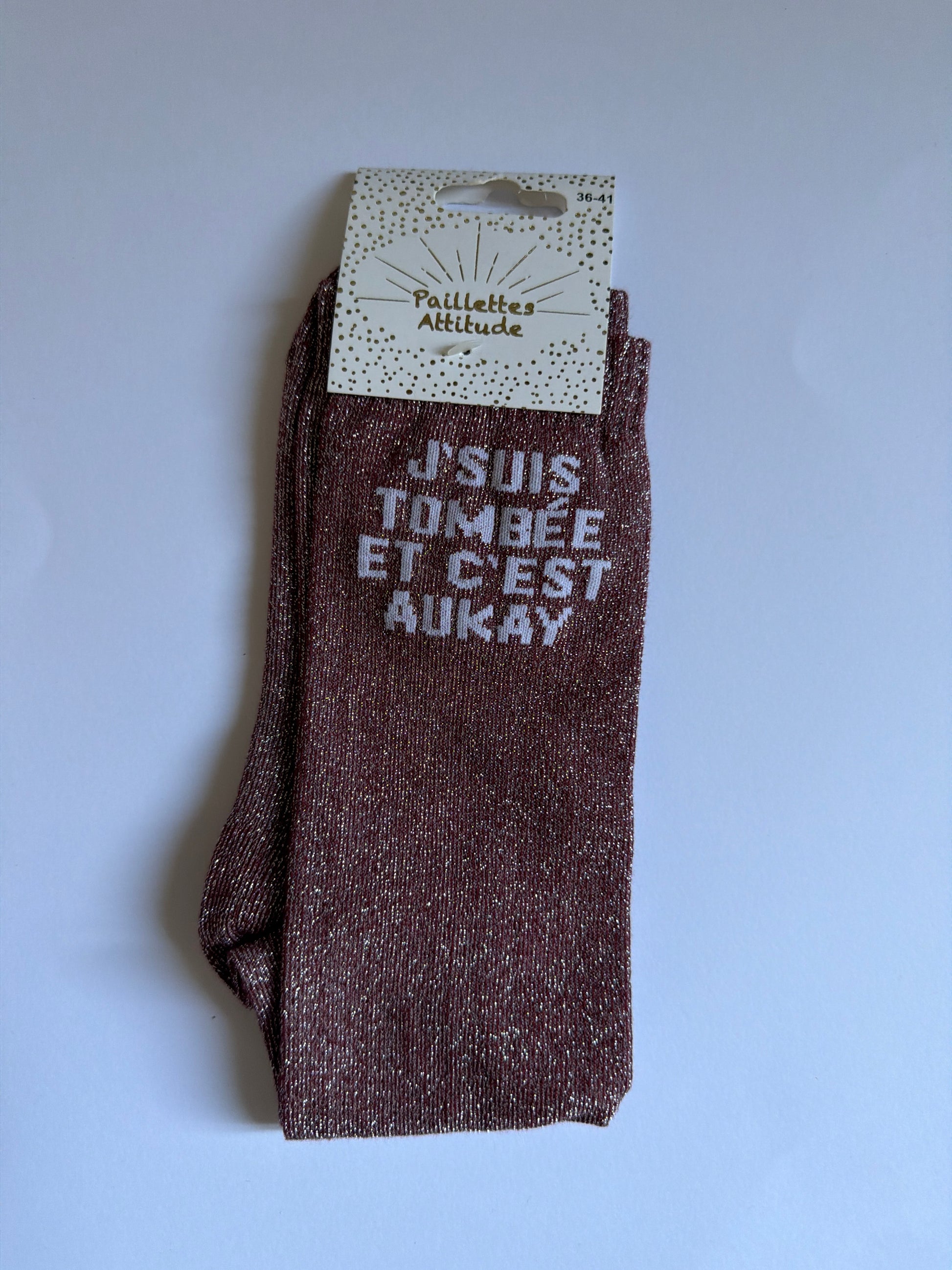 Chaussette pailletée équitation 36-41 J’SUIS TOMBÉE ET C’EST AUKAY