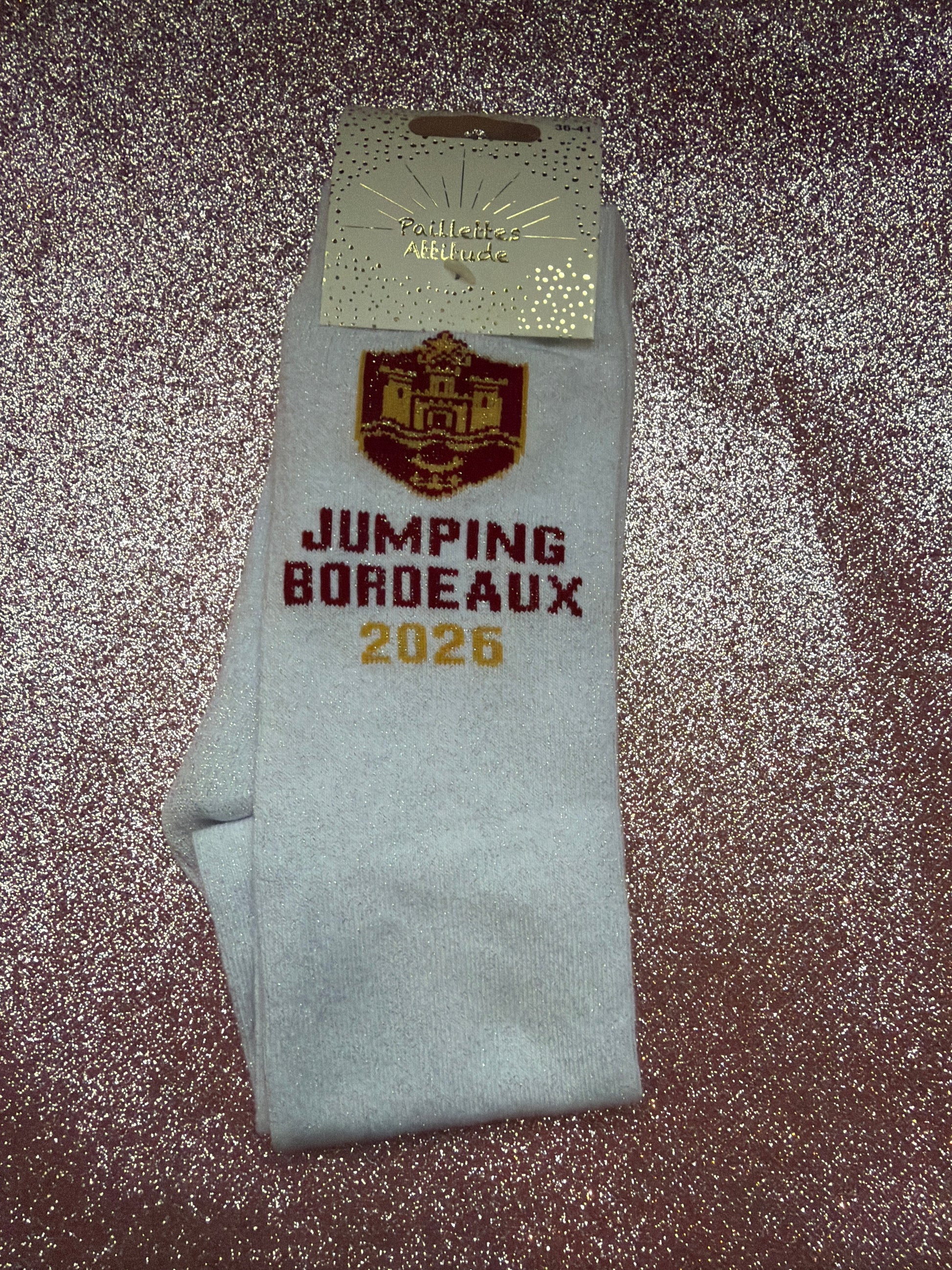 Chaussette blanche pailletée – Souvenir Jumping de Bordeaux 2026 🐎✨ 36/41