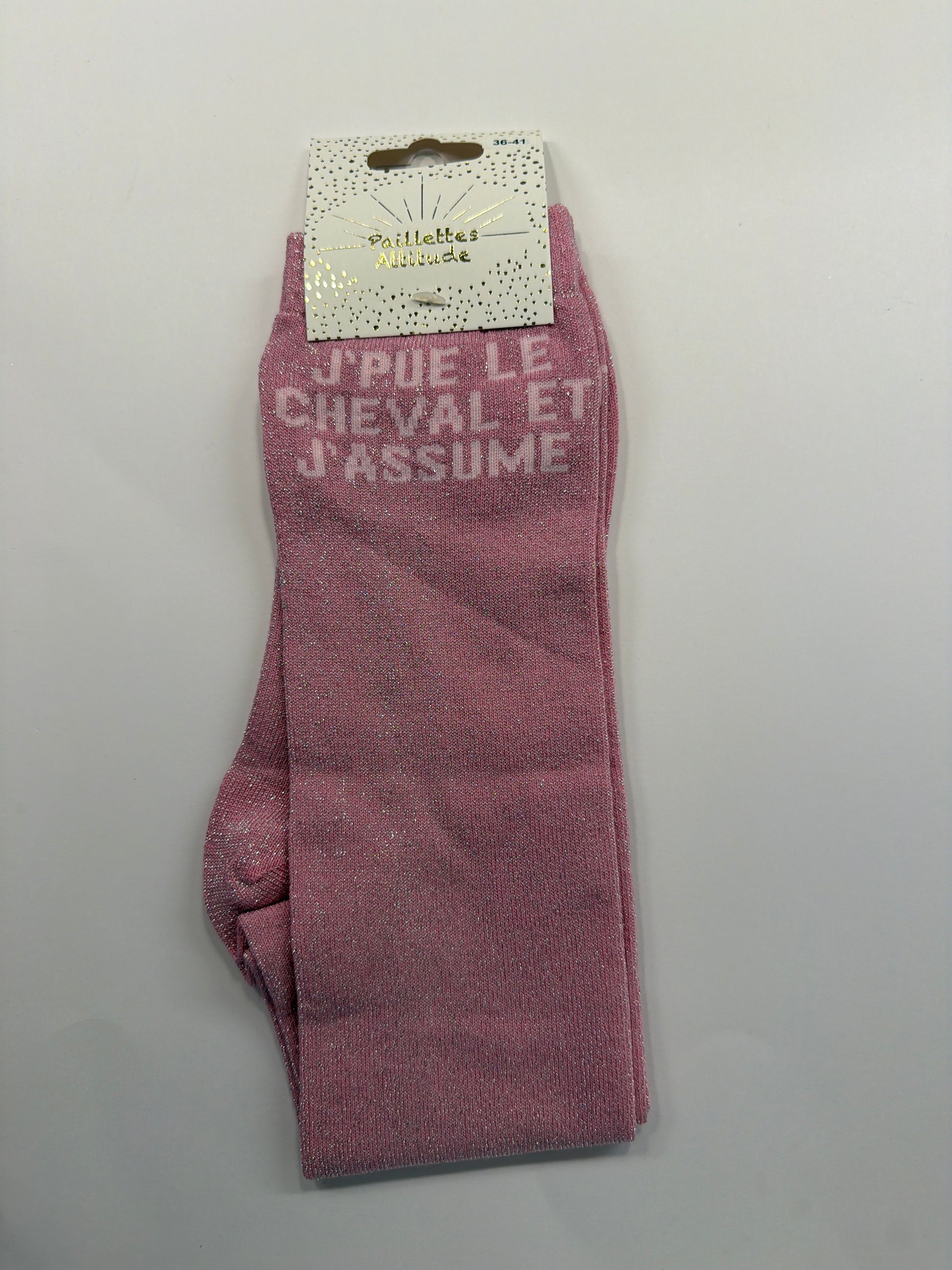 Chaussette pailletée équitation 36-41 J’PUE LE CHEVAL ET J’ASSUME