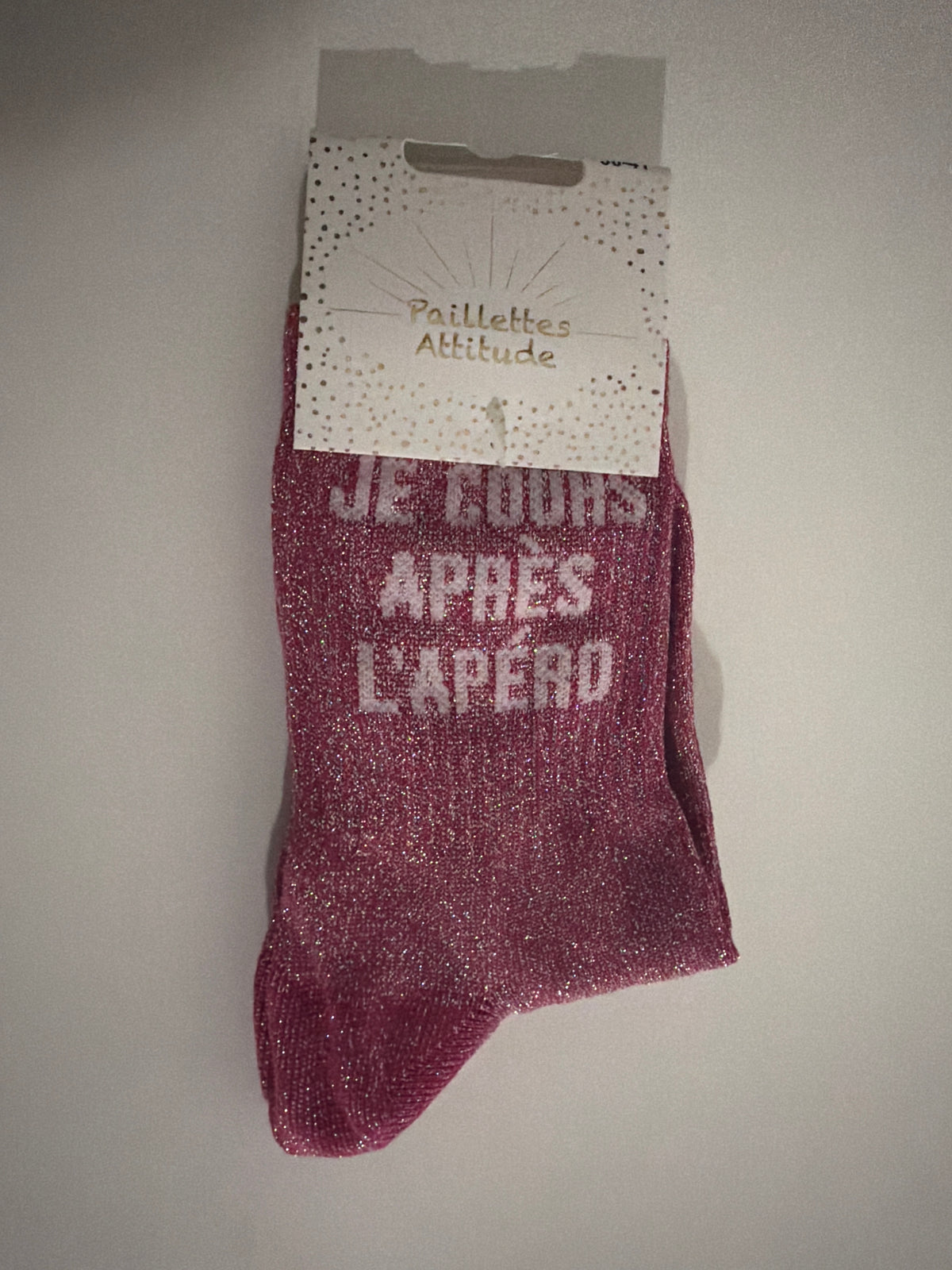 Chaussette de ville pailletée 36-41 JE COURS APRÈS L’APÉRO