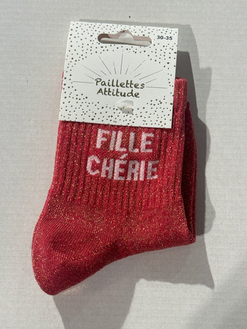 Chaussettes Rouge Pailletée « Fille Chérie»