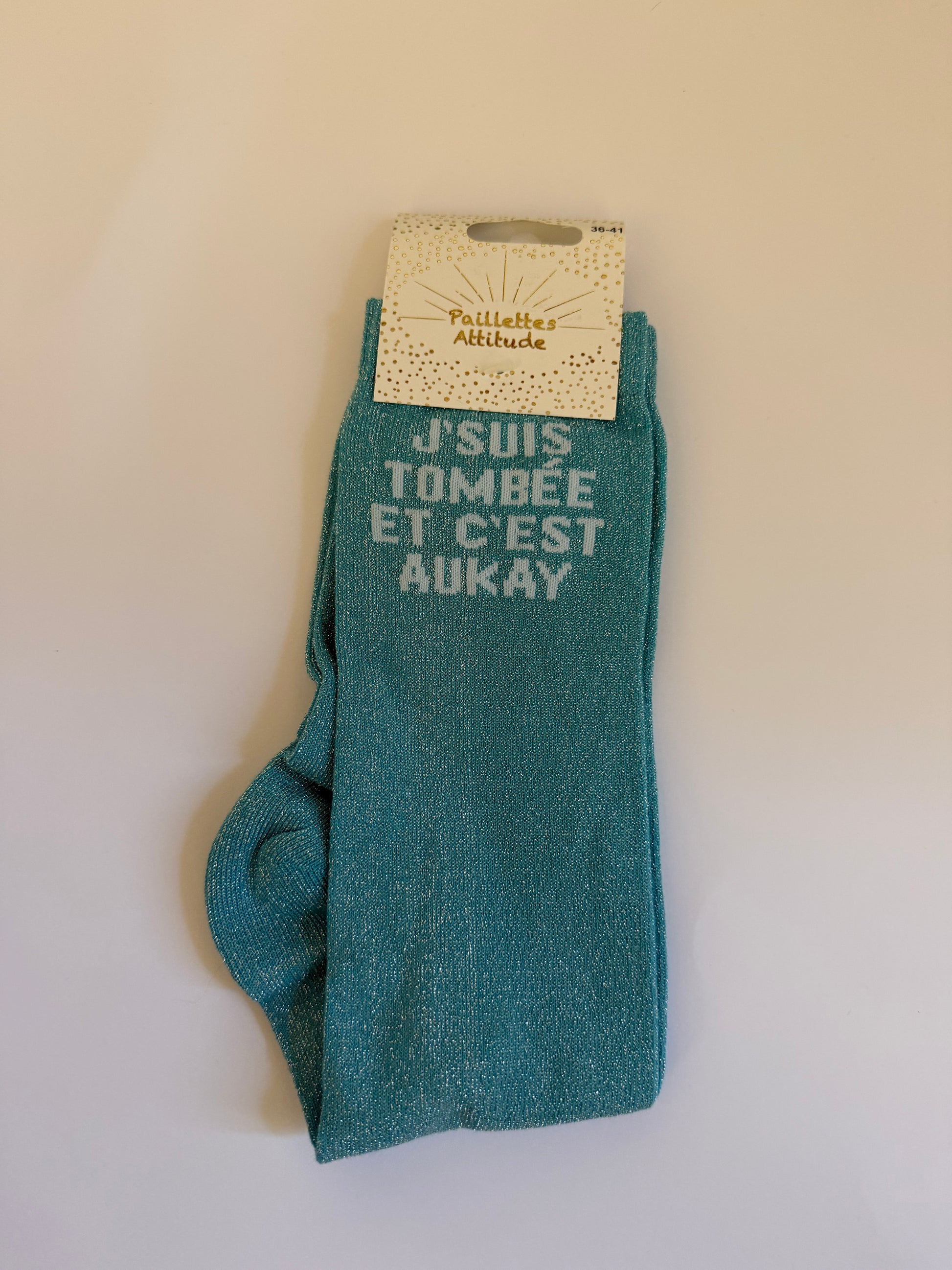 Chaussette pailletée équitation 36-41 J’SUIS TOMBÉE ET C’EST AUKAY