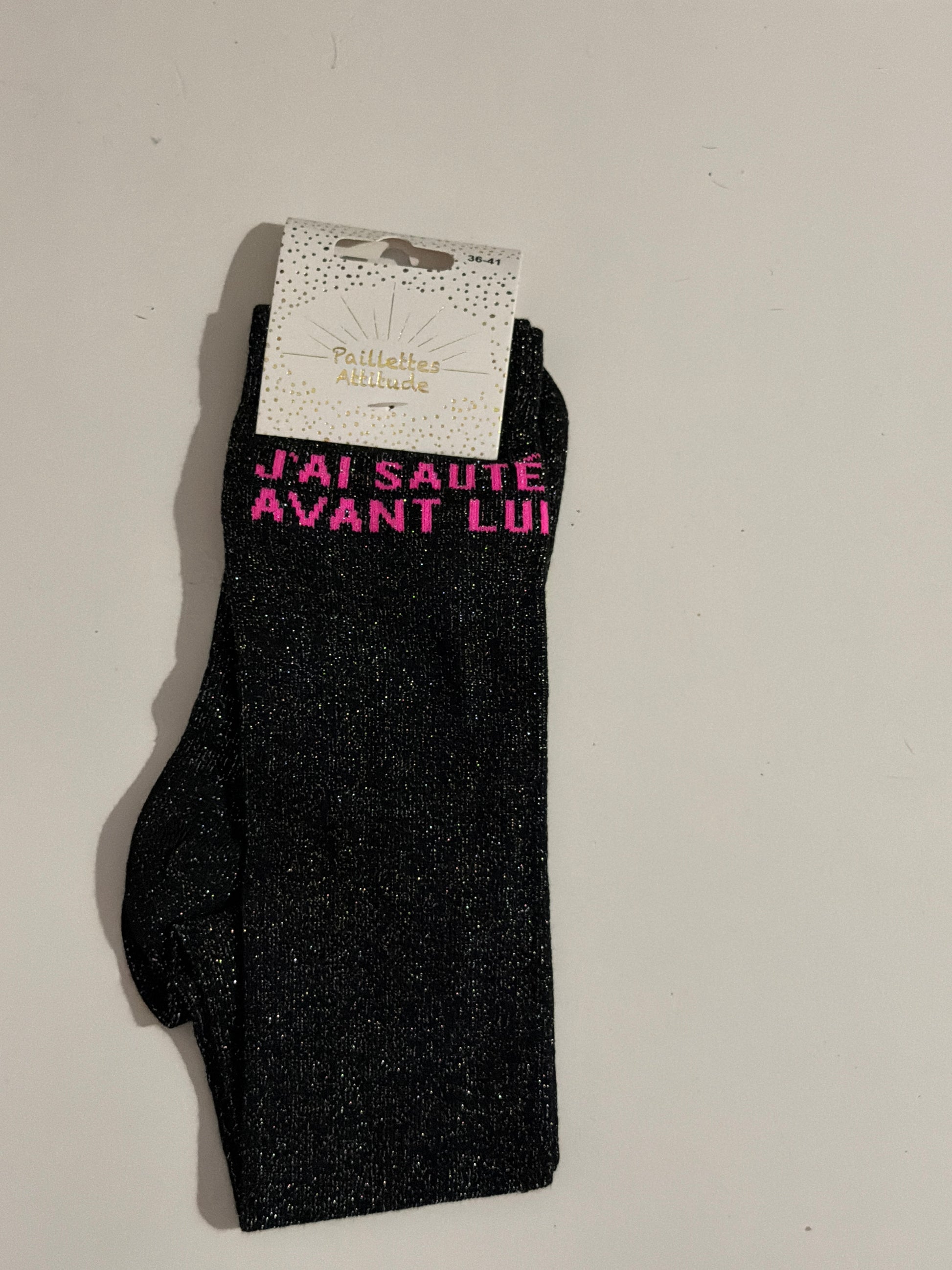 Chaussette équitation pailletée 36-41 J’AI SAUTÉ AVANT LUI