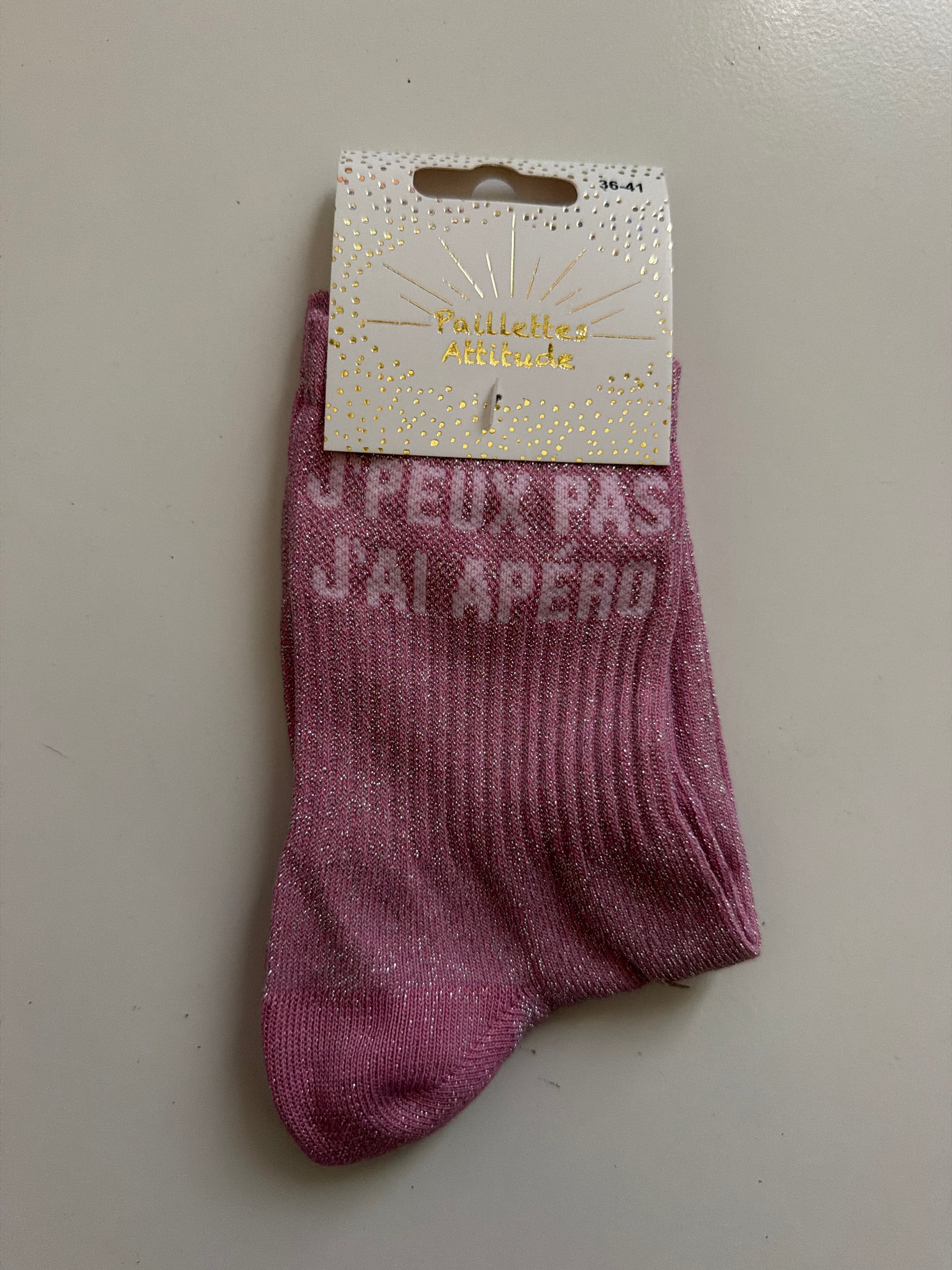 chaussette de ville pailletée 36-41 J’PEUX PAS J’AI APÉRO