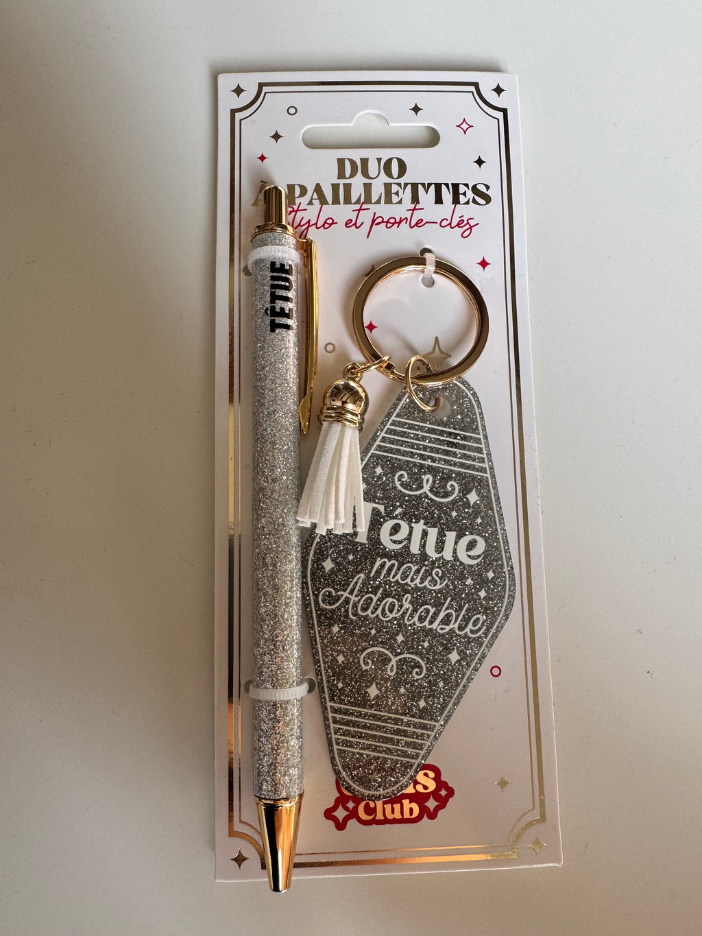 ✨ Duo Paillettes – Stylo & Porte-Clés ✨