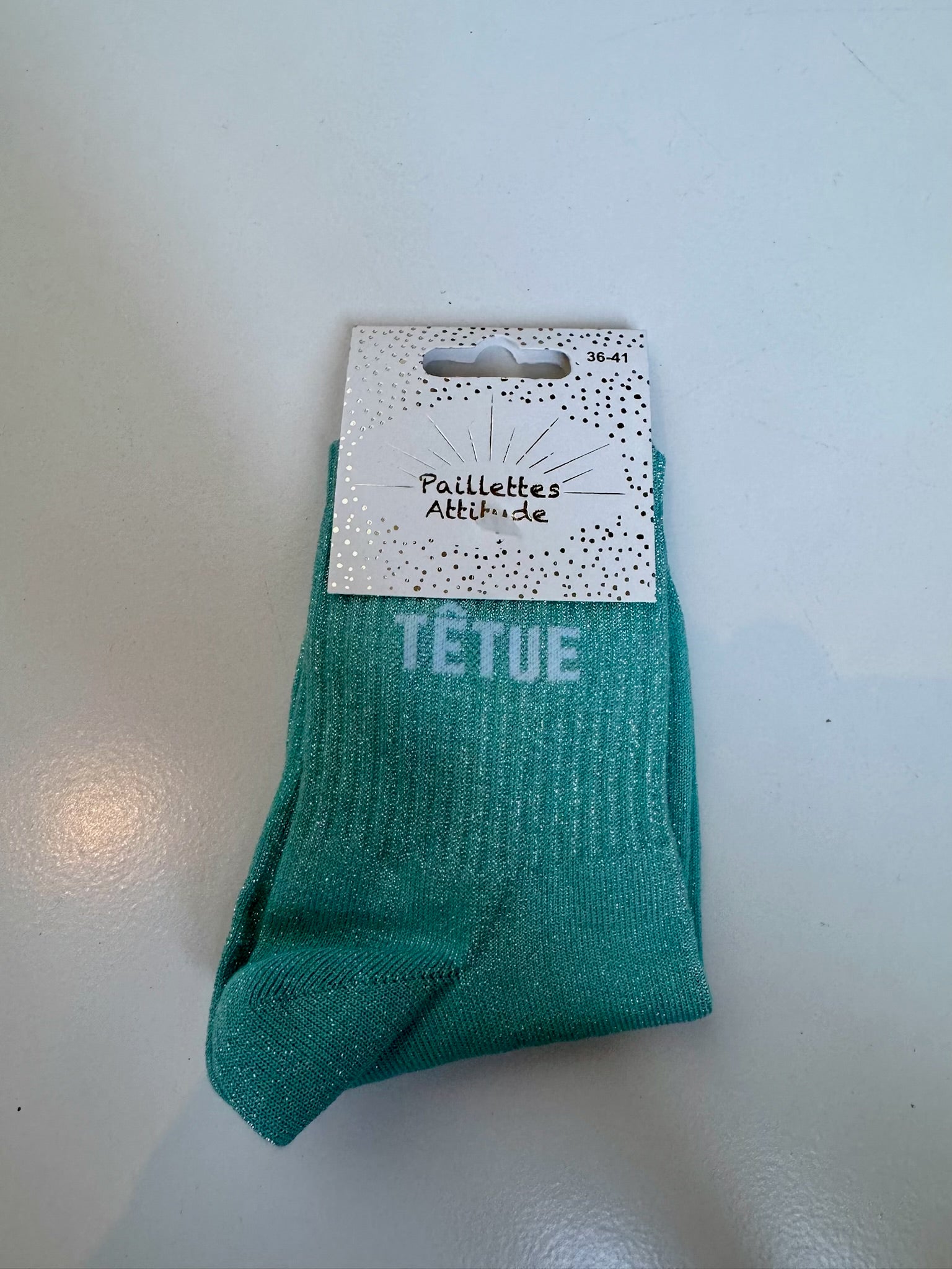 Chaussettes Turquoise Pailletée « Têtue »