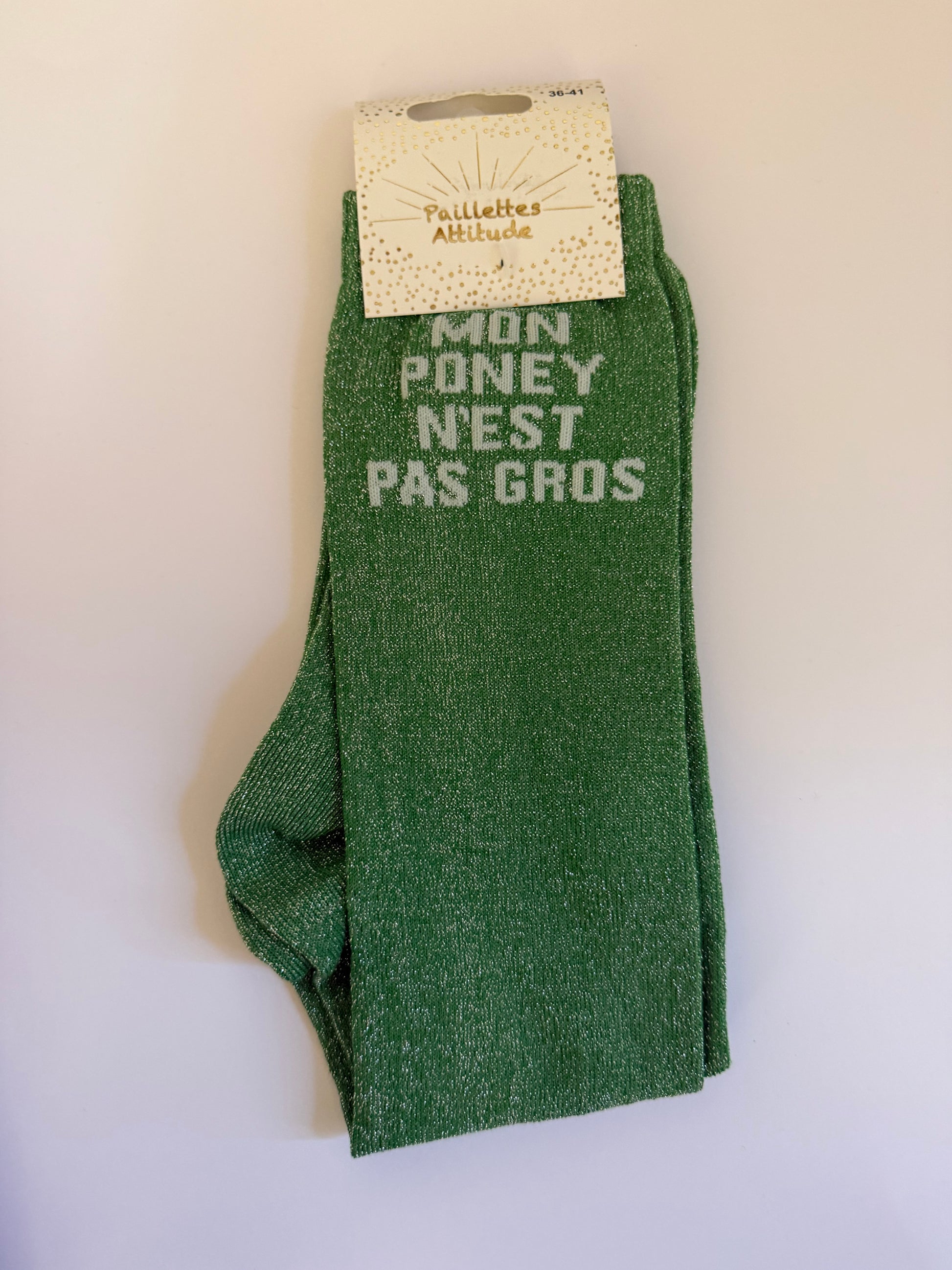 Chaussette pailletée équitation 36-41 MON PONEY N’EST PAS GROS