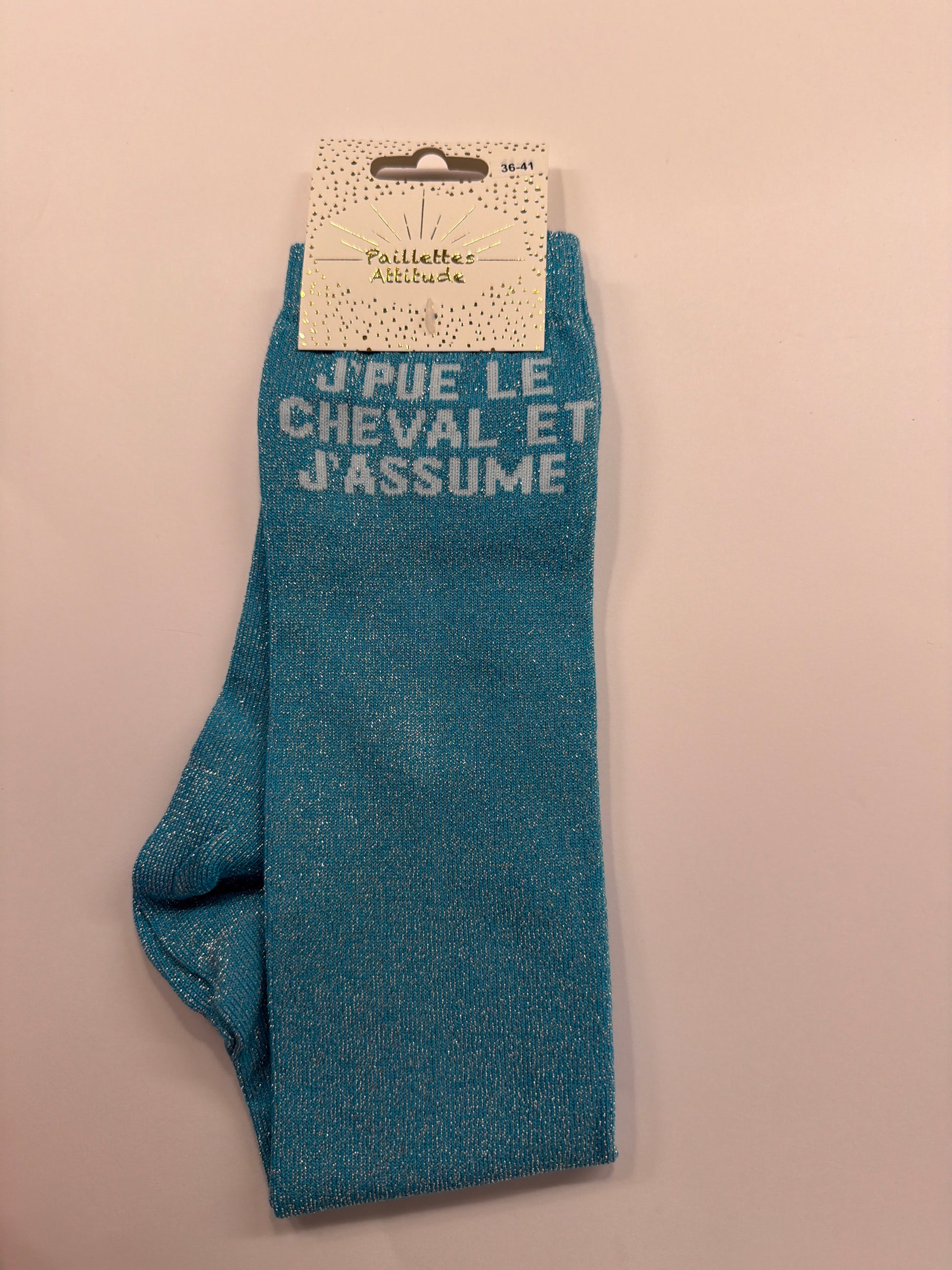 Chaussette pailletée équitation 36-41 J’PUE LE CHEVAL ET J’ASSUME