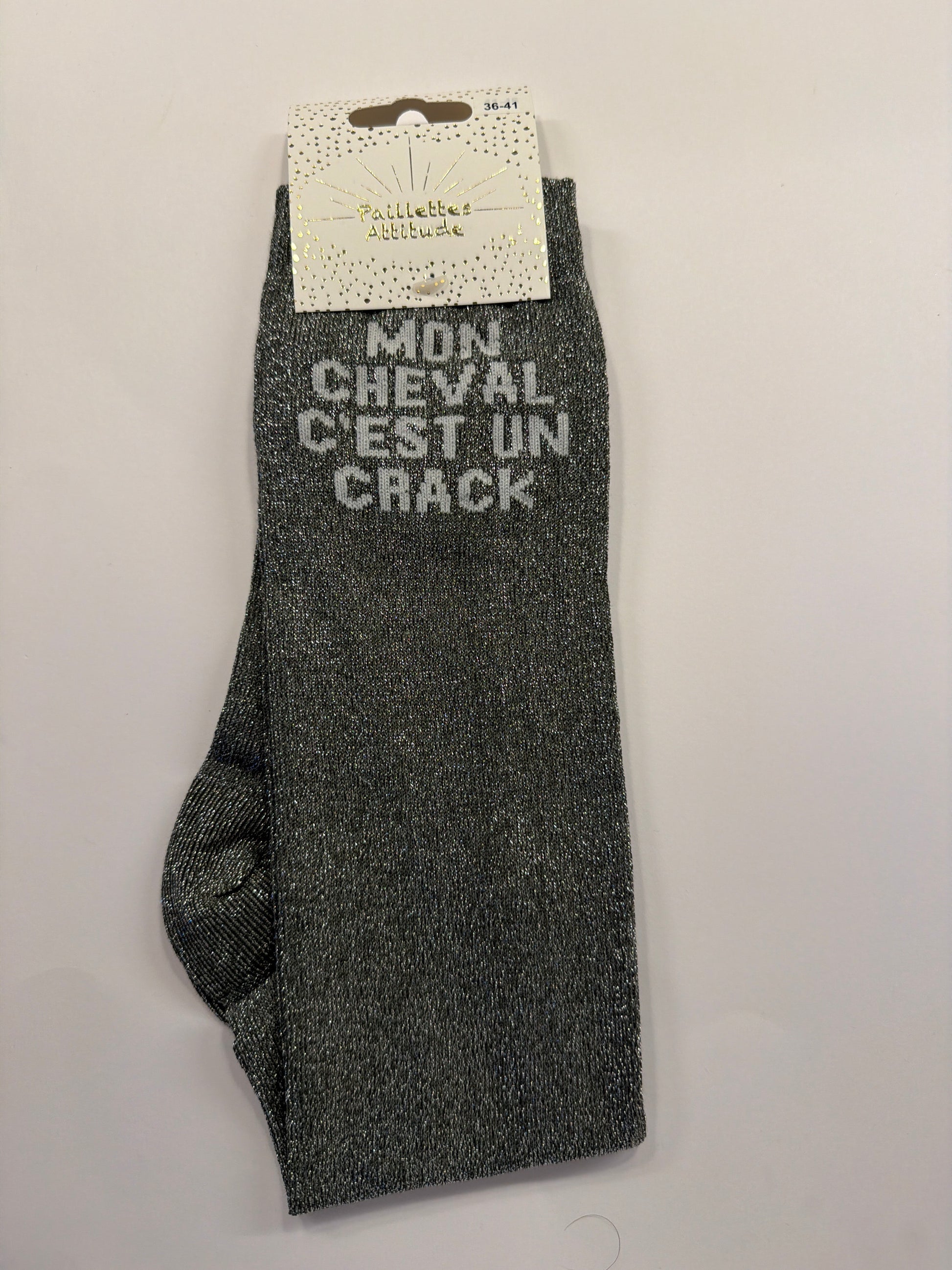 Chaussette pailletée équitation 36-41 MON CHEVAL C’EST UN CRACK