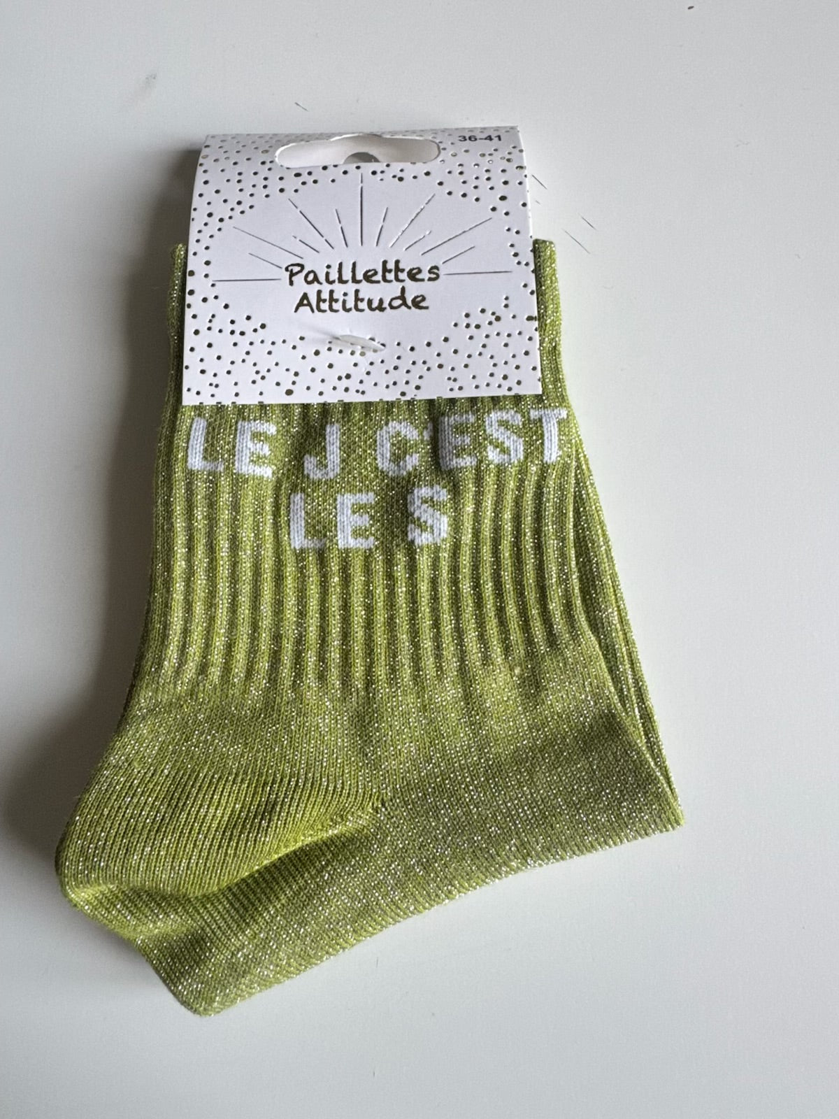 Chaussettes vert Pailletée « Le J c’est le S  »