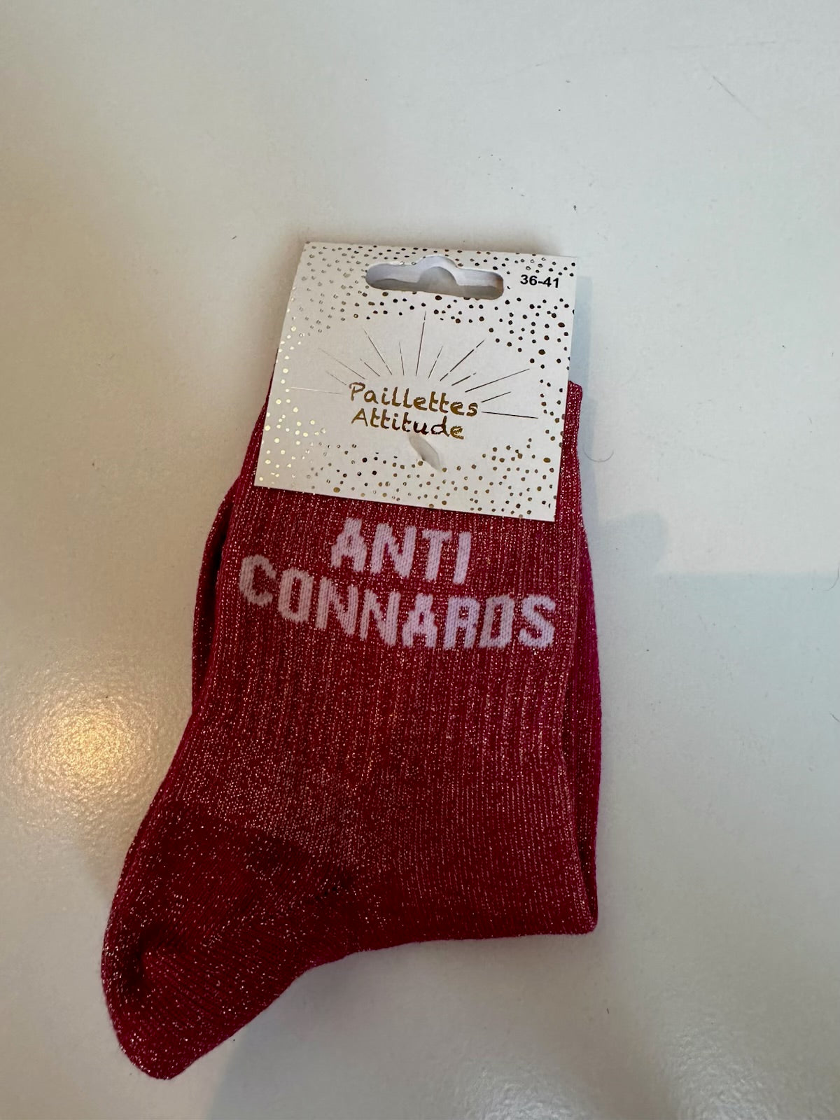 Chaussettes Rouge Pailletée « Anti Connards »