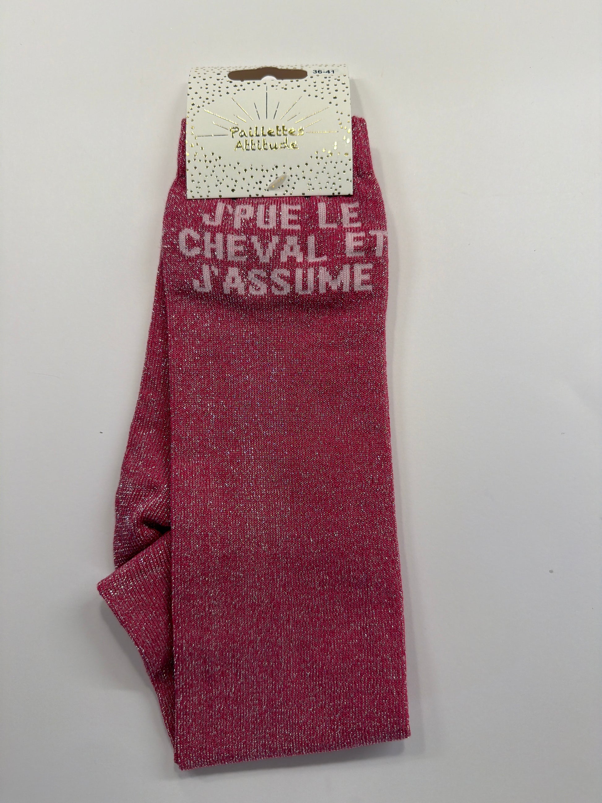 Chaussette pailletée équitation 36-41 J’PUE LE CHEVAL ET J’ASSUME