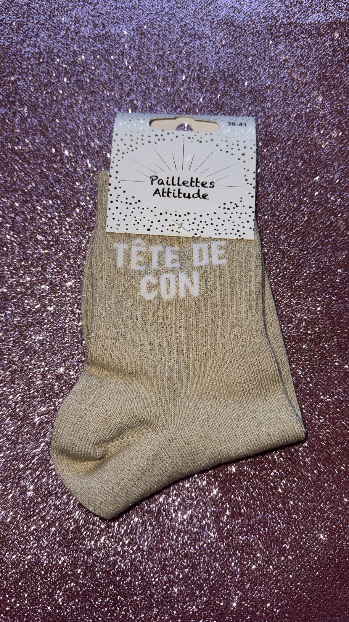 Chaussettes de ville pailletée 36/41 « Tête de con »