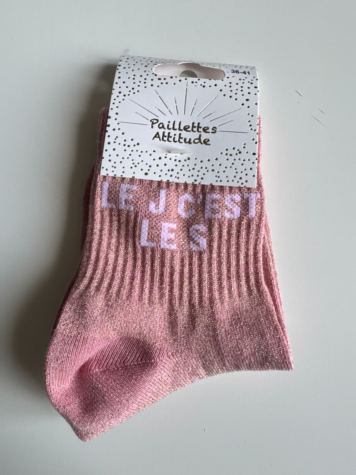 Chaussettes rose Pailletée « Le J c’est le S  »