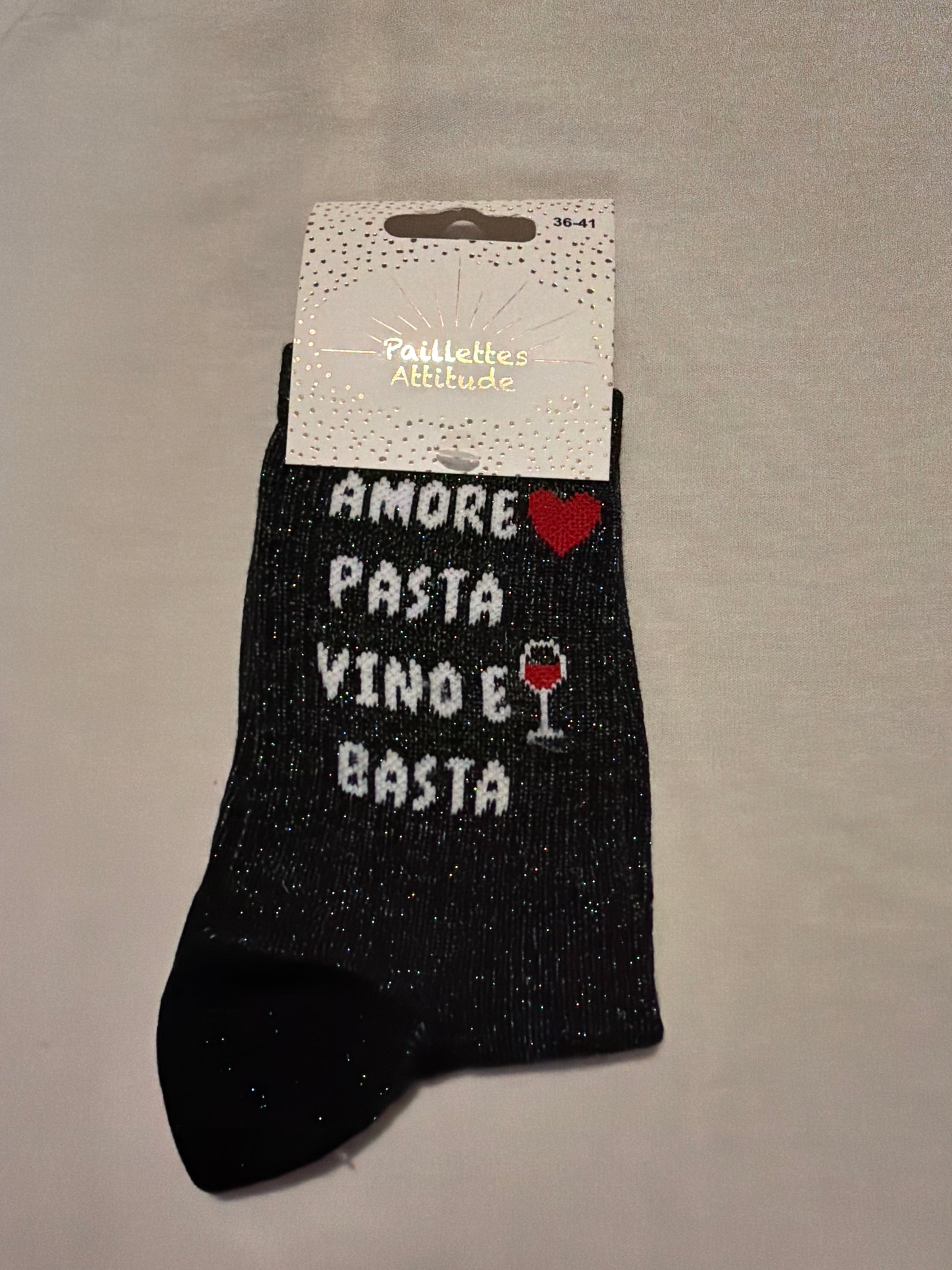 chaussette de ville pailletée 36-41 AMORE PASTA VINO E BASTA