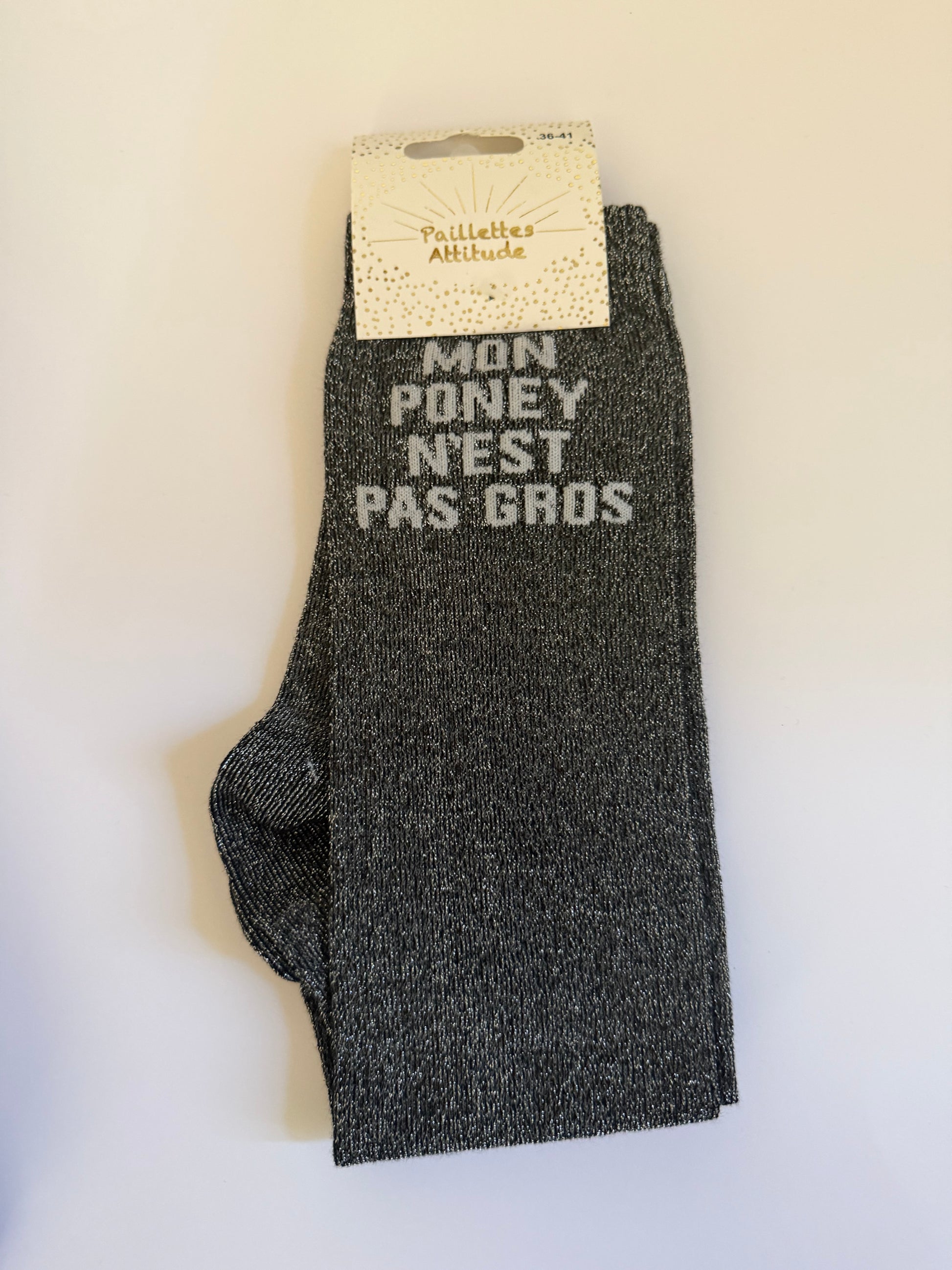 Chaussette pailletée équitation 36-41 MON PONEY N’EST PAS GROS