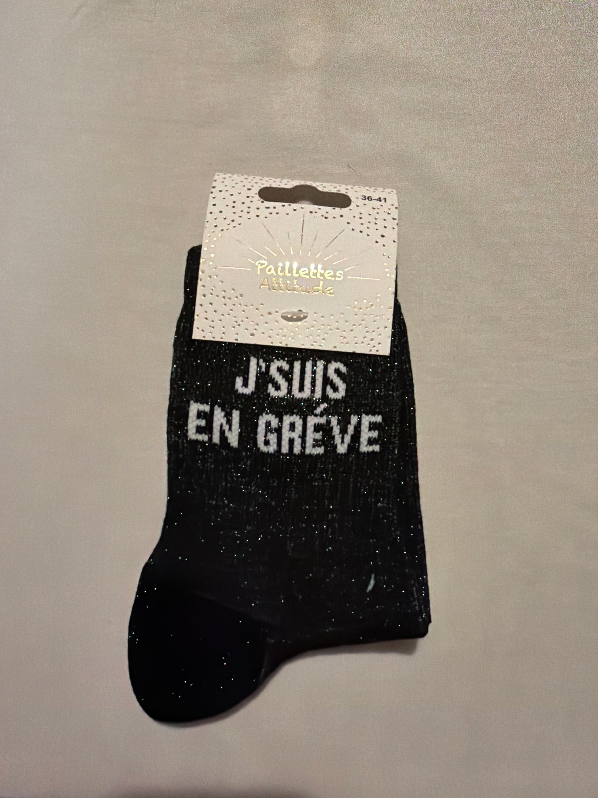 Chaussette de ville pailletée 36-41 J’SUIS EN GRÈVE