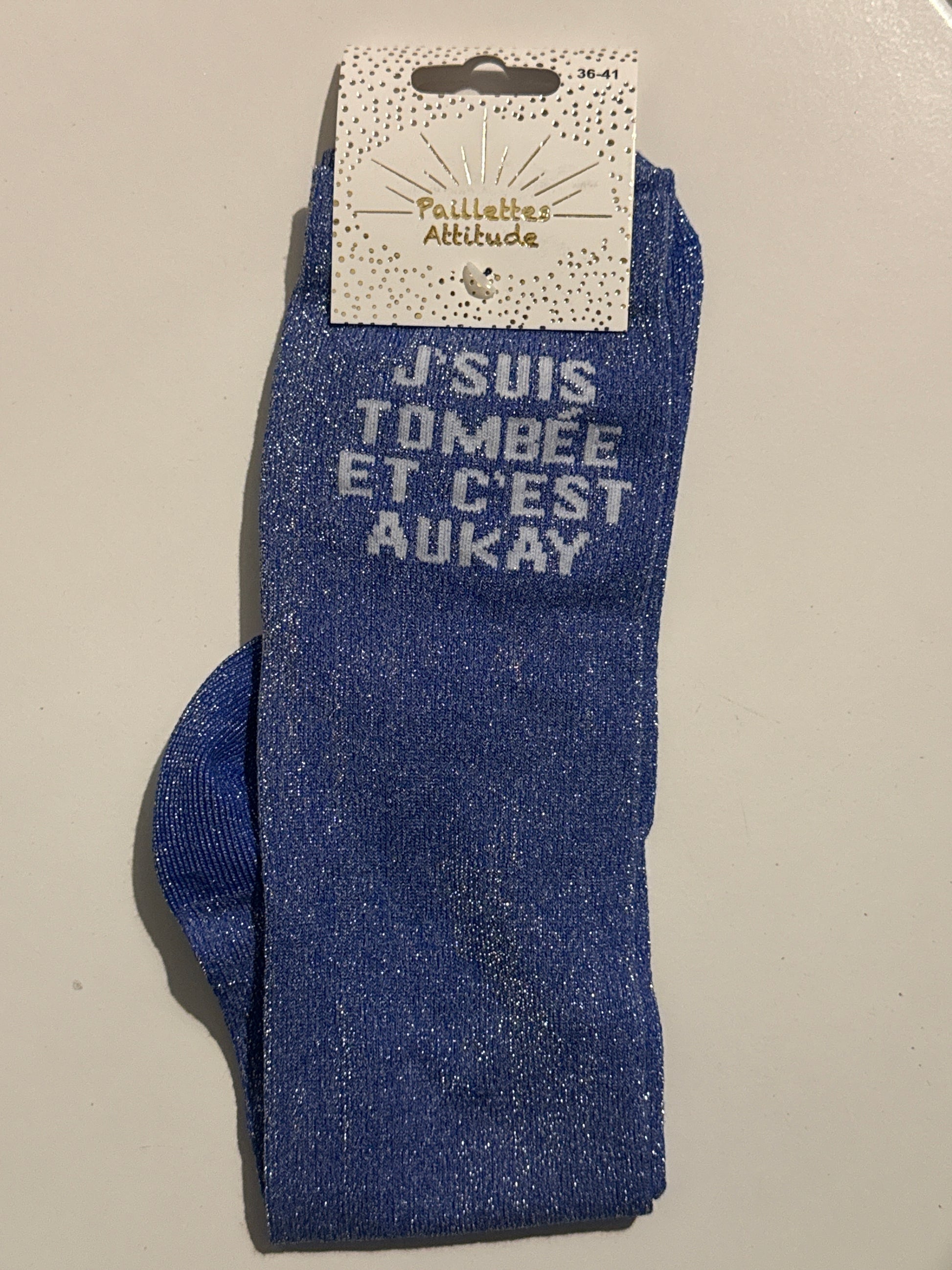 Chaussette pailletée équitation 36-41 J’SUIS TOMBÉE ET C’EST AUKAY