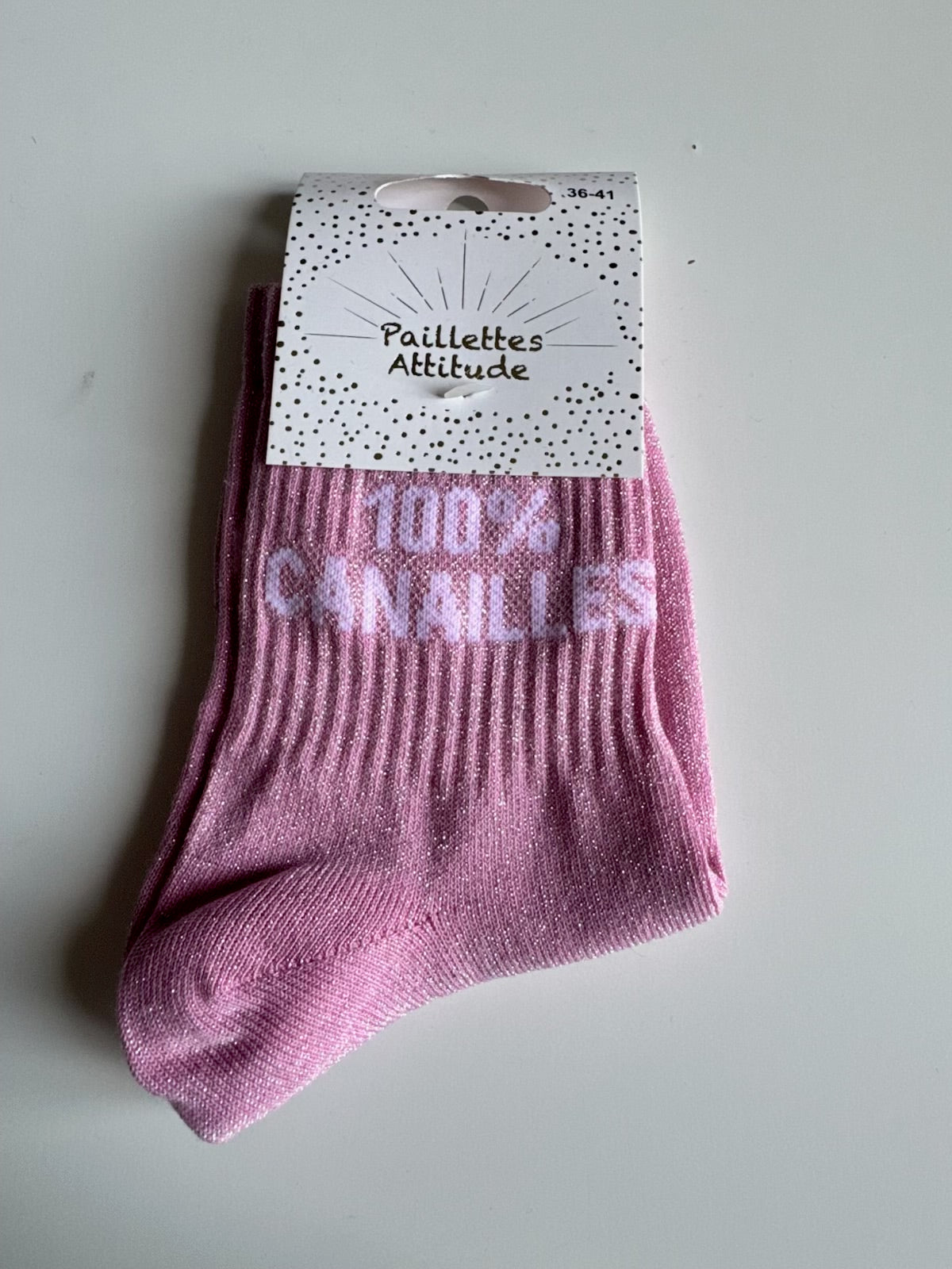 Chaussettes Rose Pailletée « 100% canailles  »