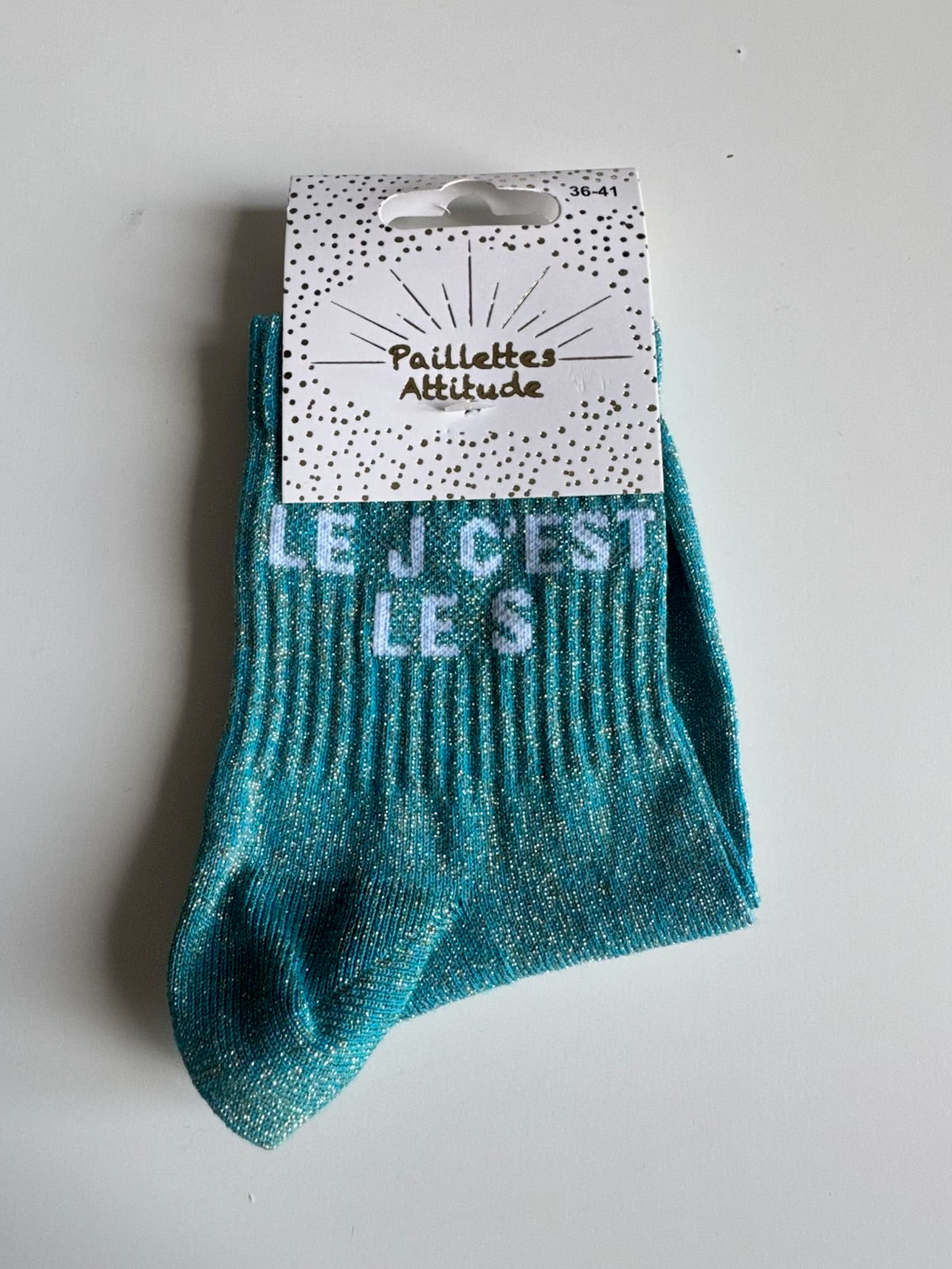 Chaussettes bleu Pailletée « Le J c’est le S  »