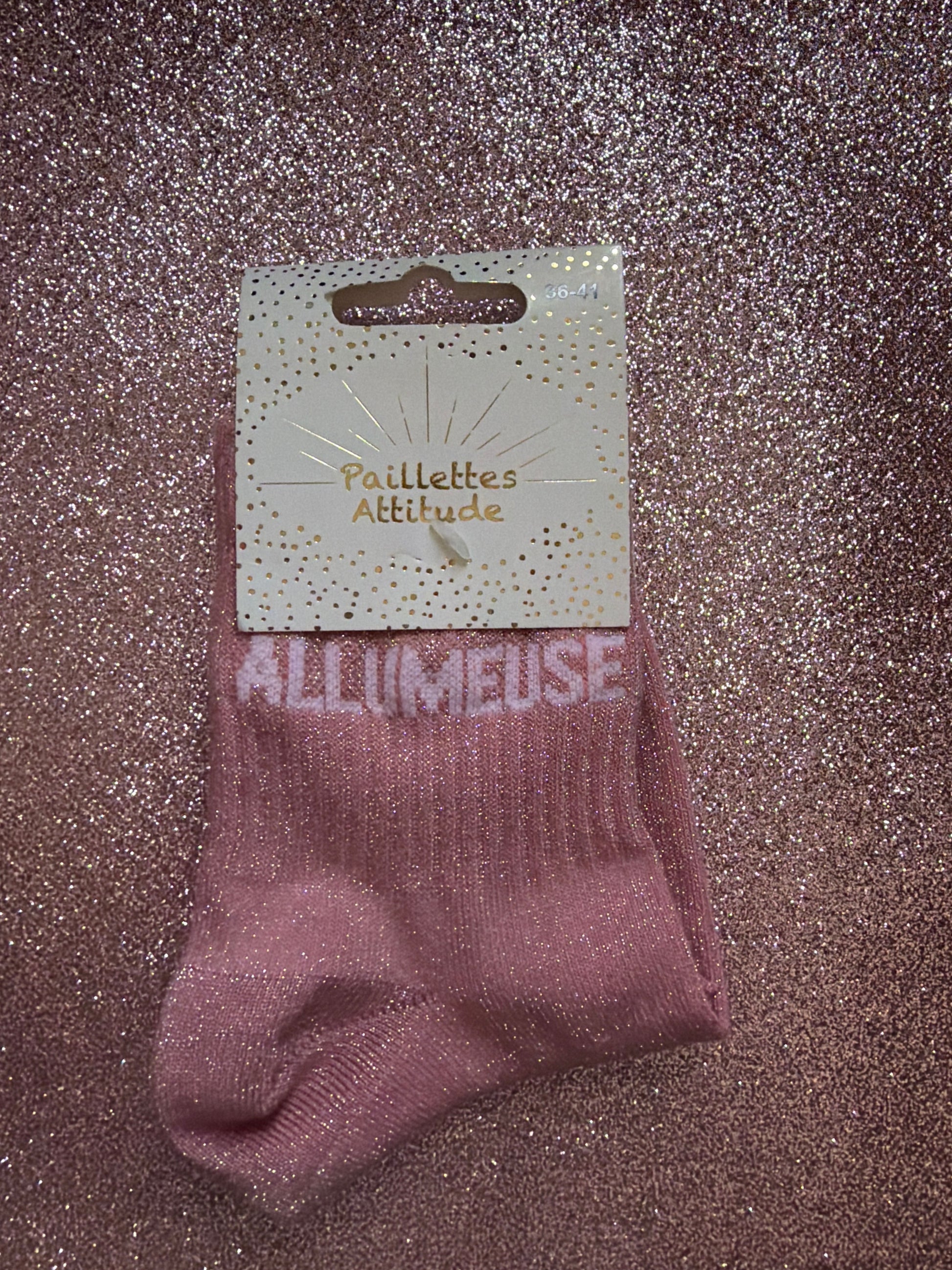 Chaussette de ville pailletée rose ALLUMEUSE 36/41