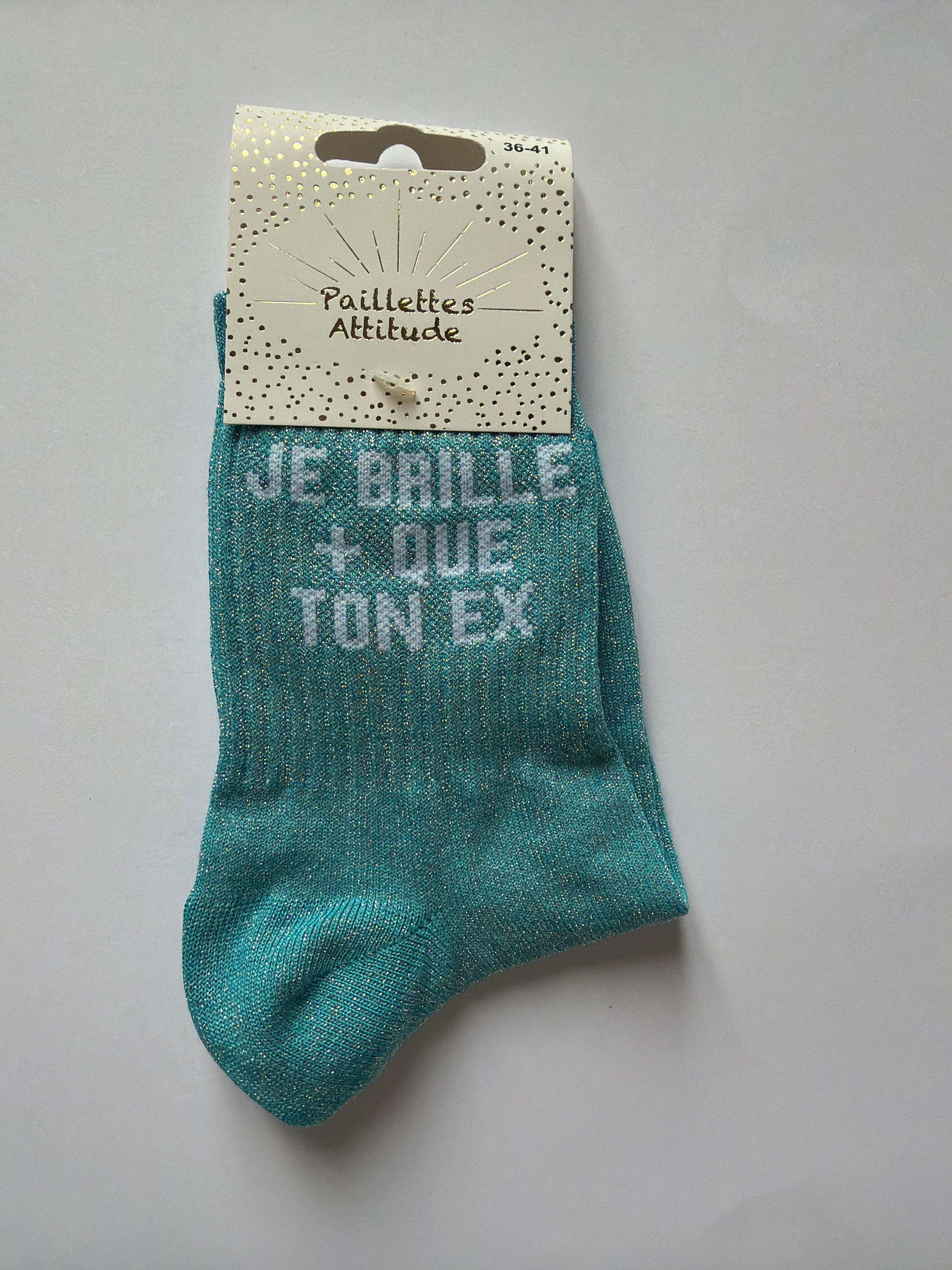 Chaussette de ville pailletée 36-41 JE BRILLE + QUE TON EX