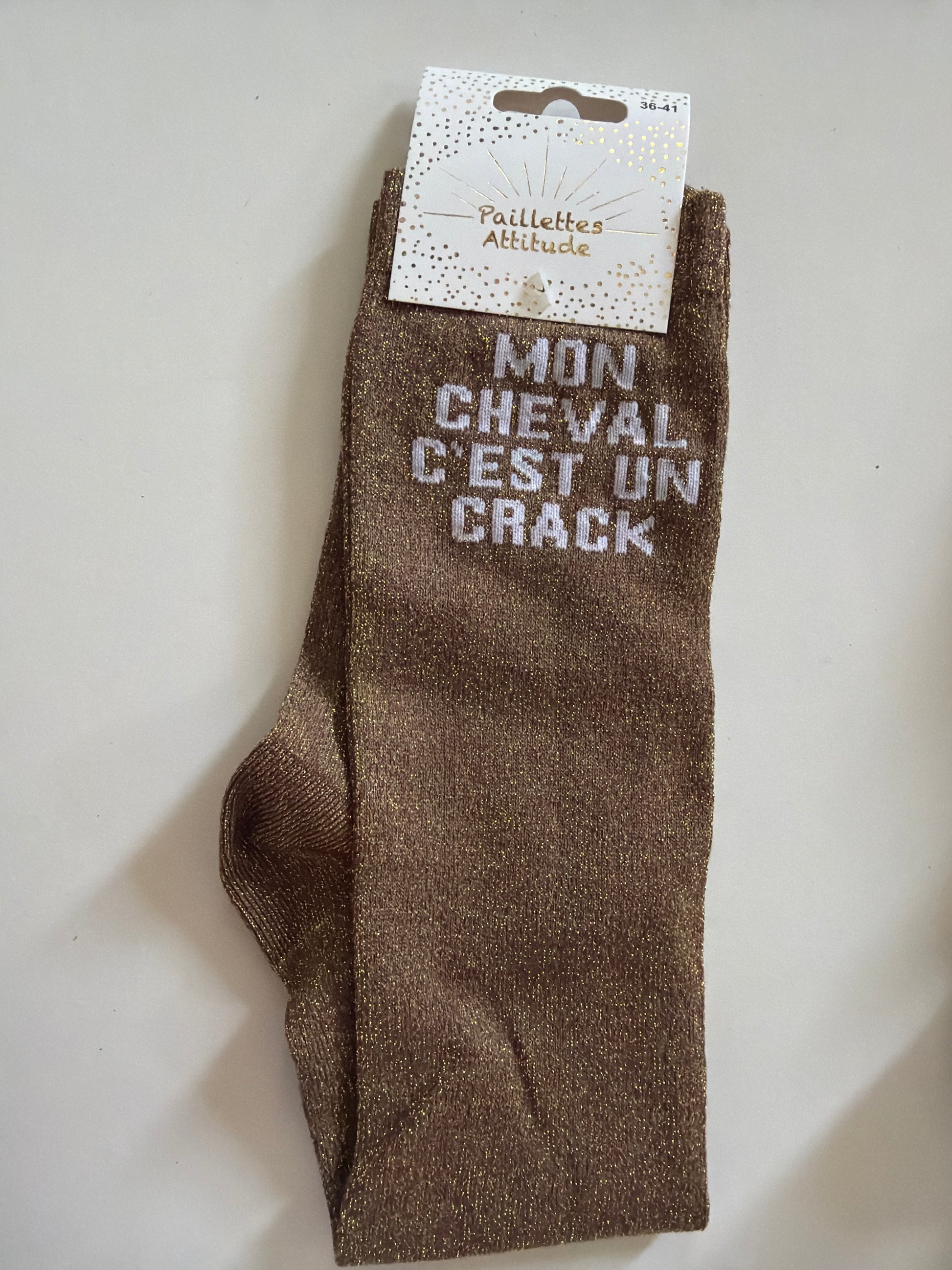 Chaussette pailletée équitation 36-41 MON CHEVAL C’EST UN CRACK