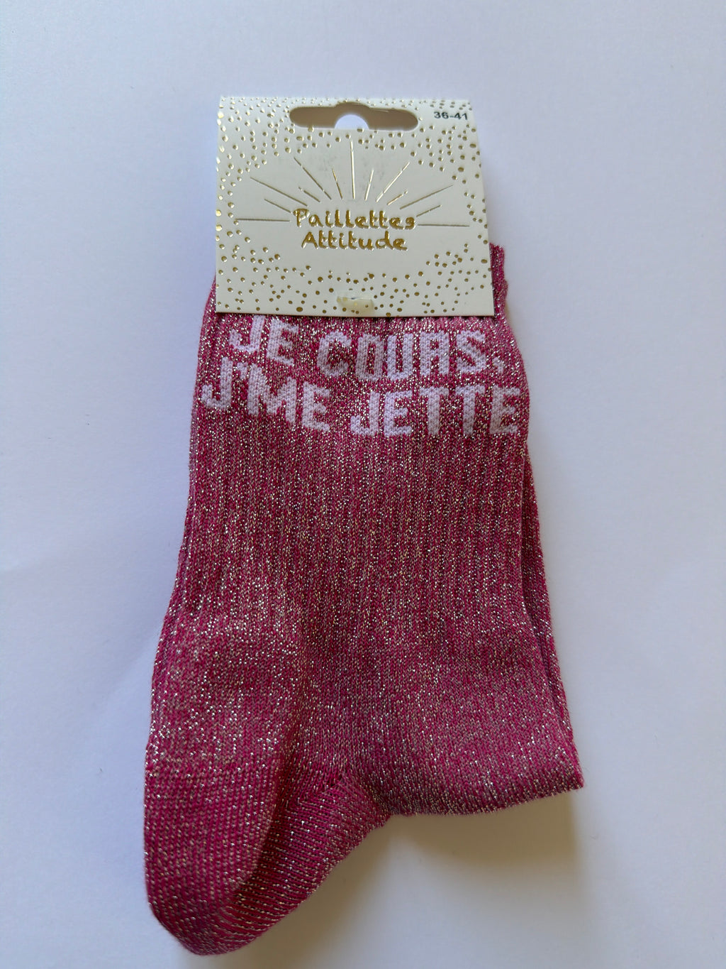 Chaussette de ville pailletée 36-41 JE COURS, J’ME JETTE