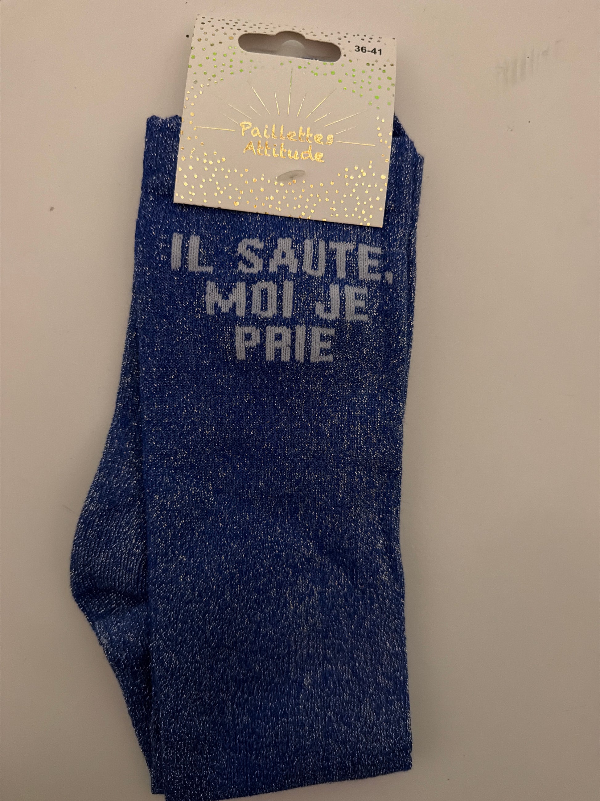 Chaussette pailletée équitation 36-41 IL SAUTE, MOI JE PRIE