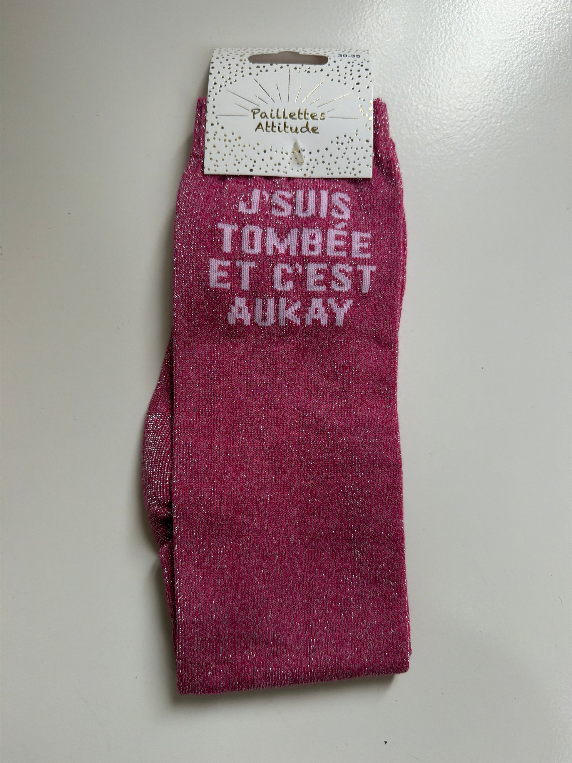 Chaussette pailletée équitation 30-35 J’SUIS TOMBÉE ET C’EST AUKAY