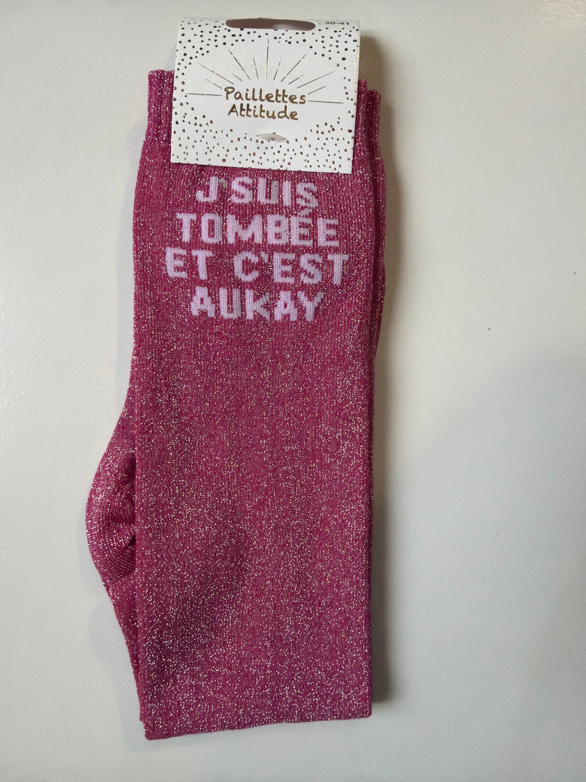 Chaussette pailletée équitation 36-41 J’SUIS TOMBÉE ET C’EST AUKAY