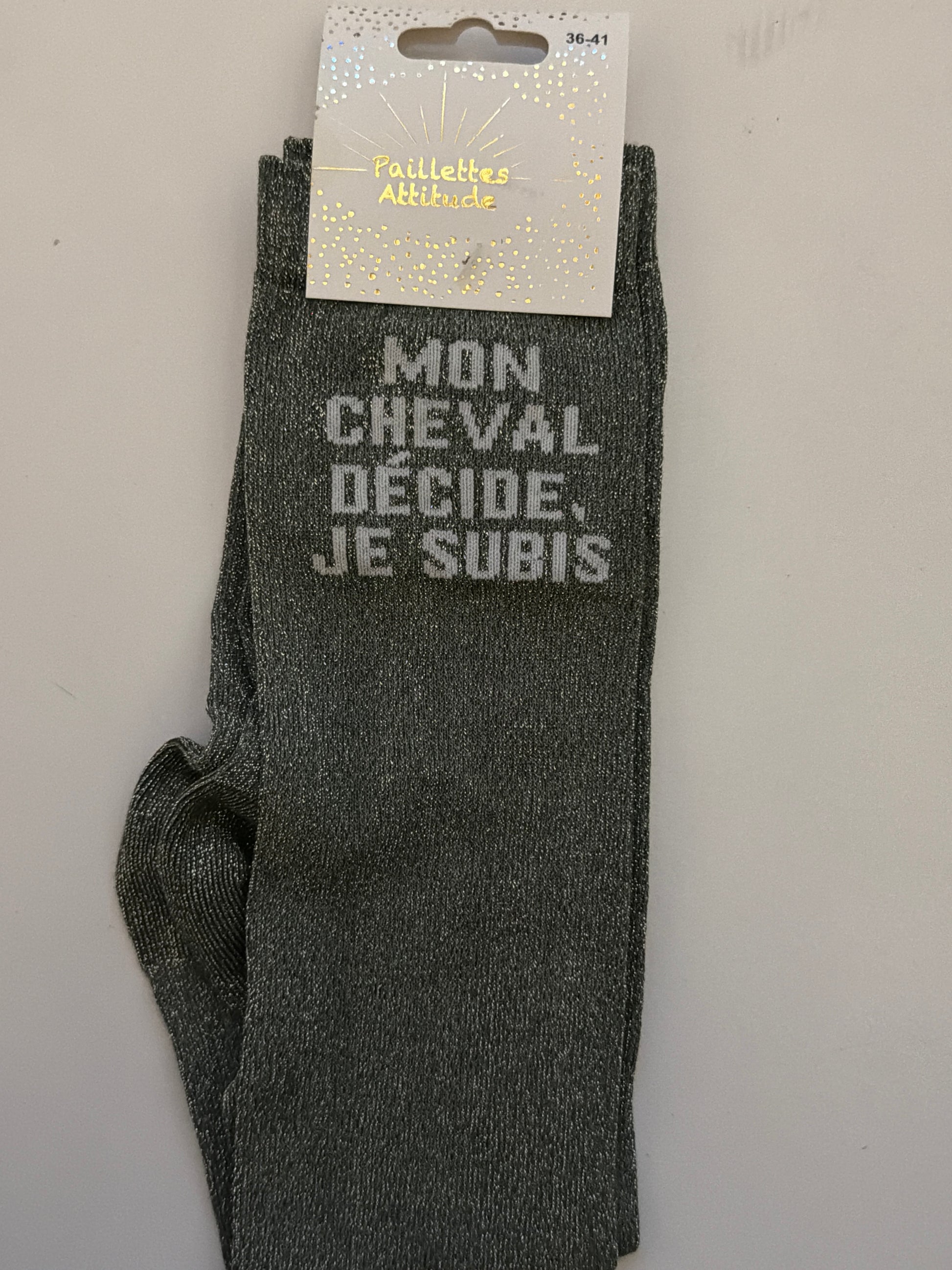 Chaussette pailletée équitation 36-41 MON CHEVAL DÉCIDE, JE SUBIS