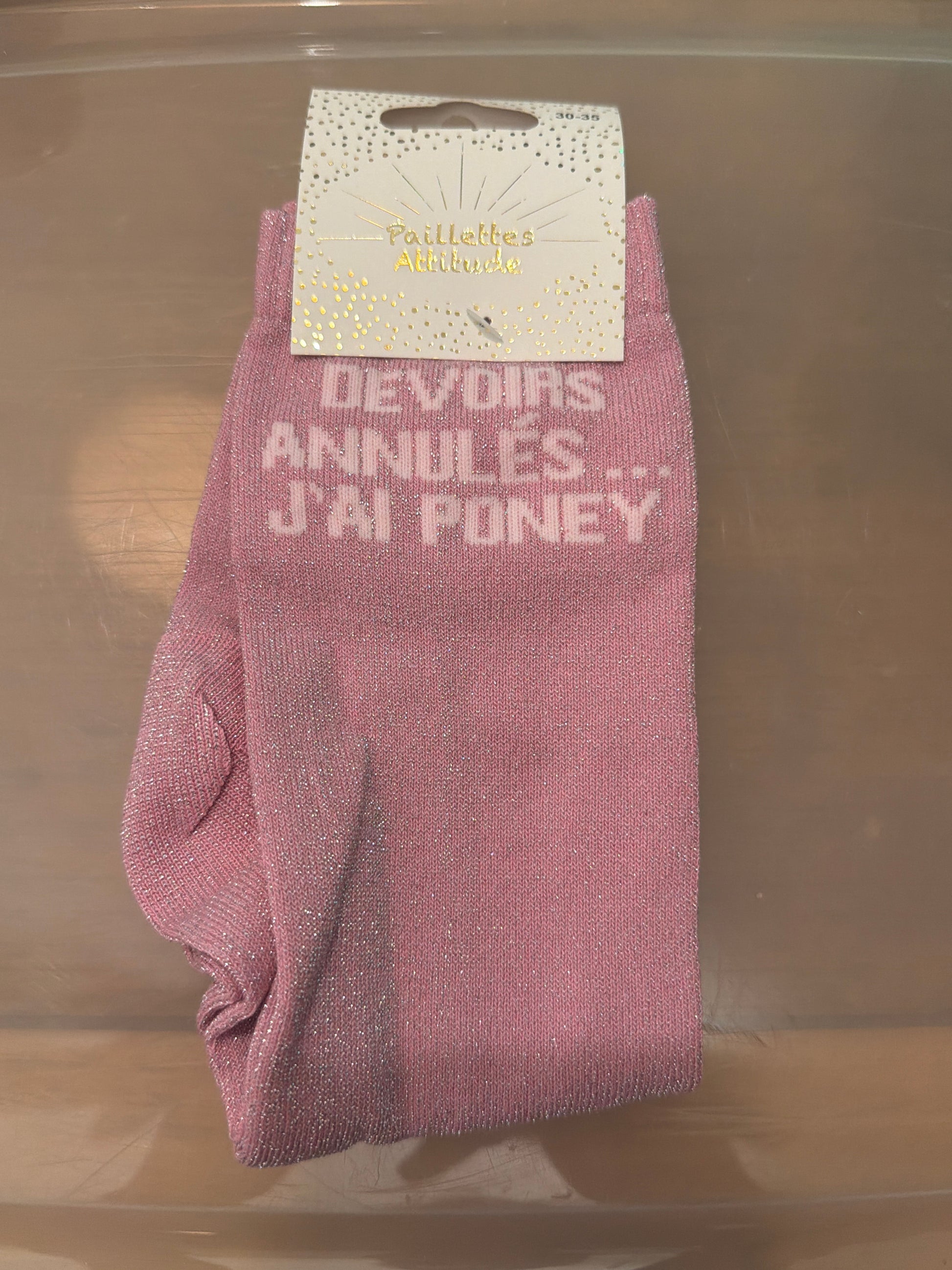 Chaussette pailletée 30/35 DEVOIRS ANNULÉS … J’AI PONEY