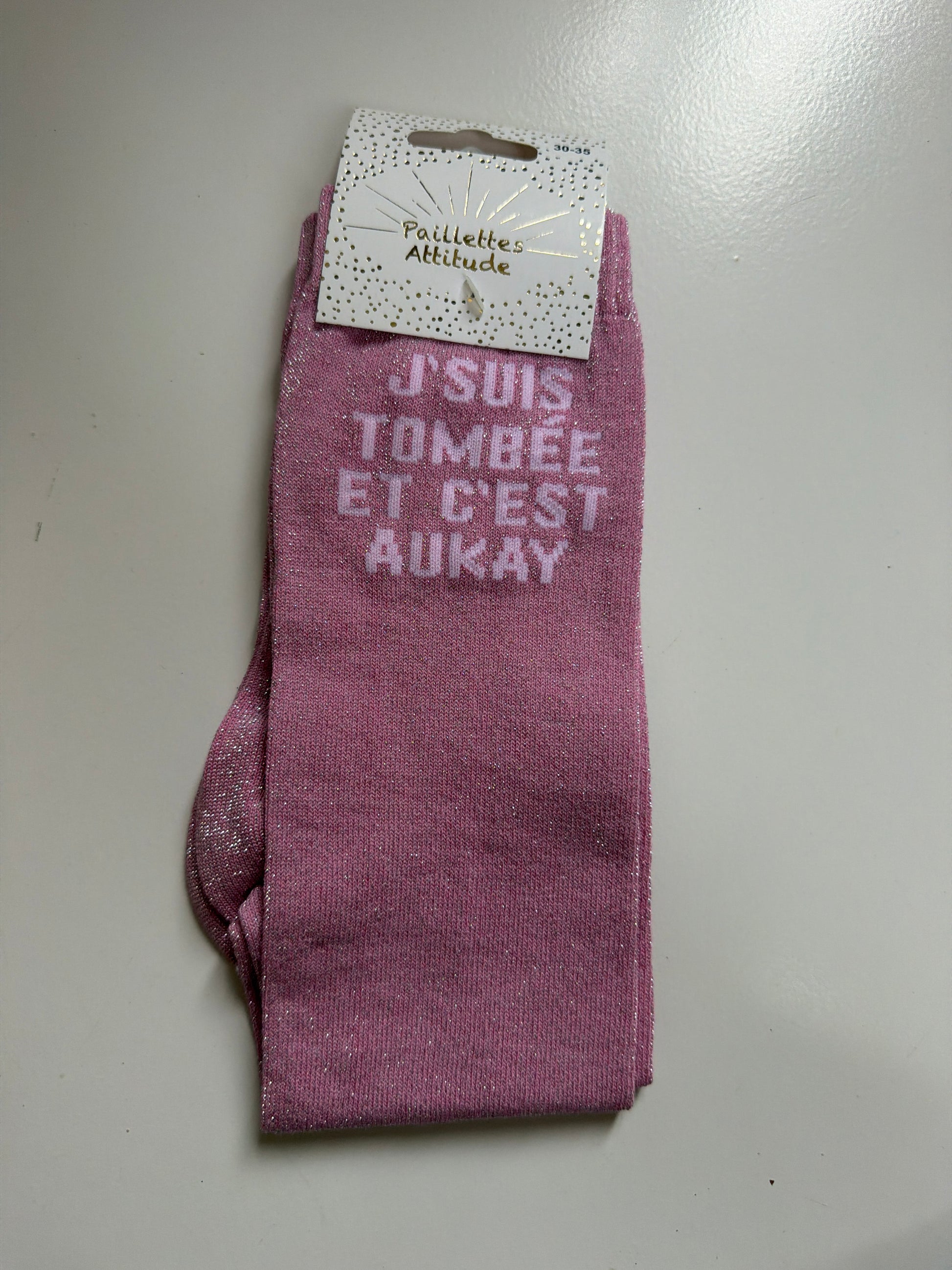 Chaussette pailletée équitation 30-35 J’SUIS TOMBÉE ET C’EST AUKAY