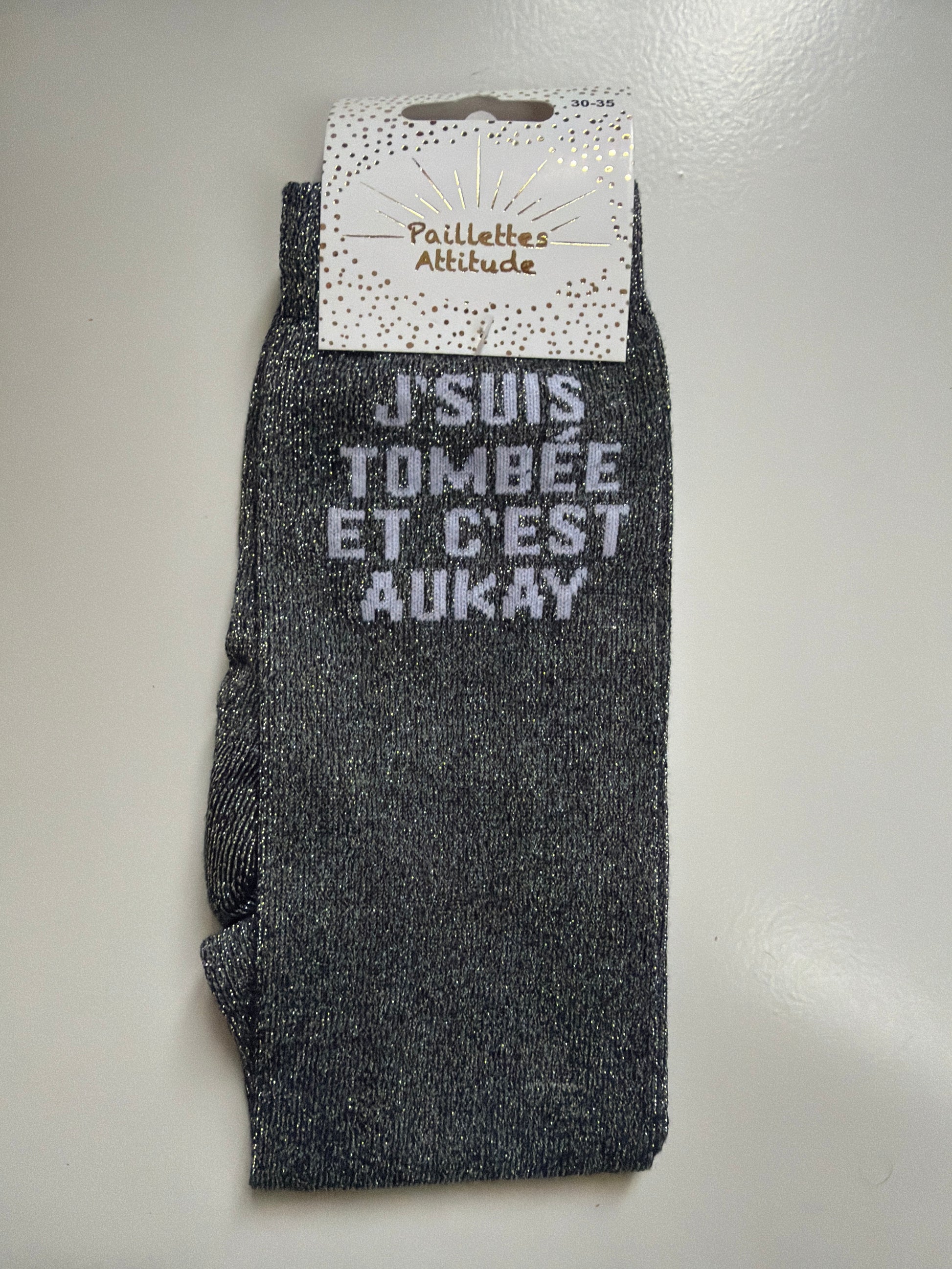 Chaussette pailletée équitation 30-35 J’SUIS TOMBÉE ET C’EST AUKAY