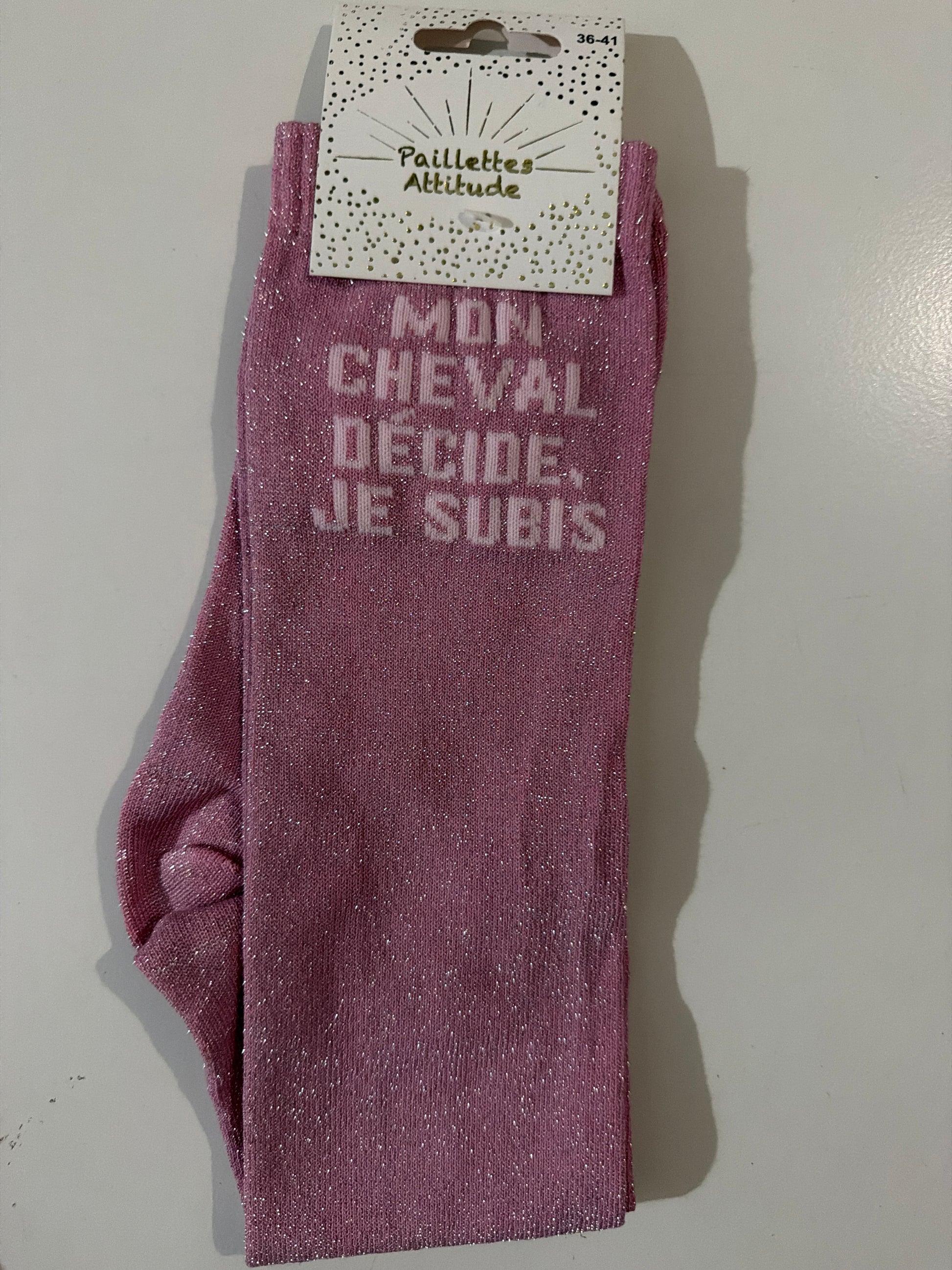 Chaussette pailletée équitation 36-41 MON CHEVAL DÉCIDE, JE SUBIS