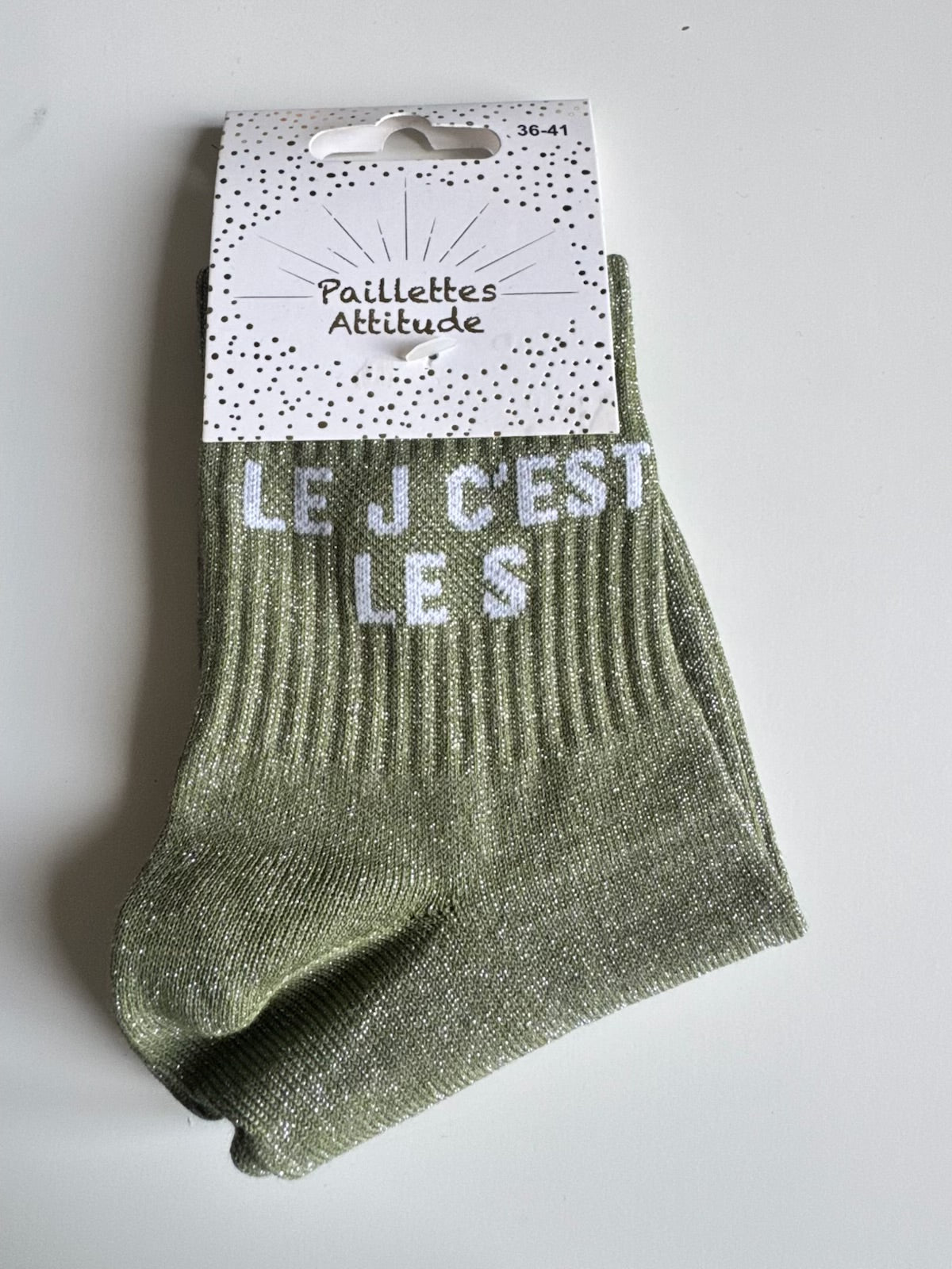 Chaussettes kaki Pailletée « Le J c’est le S  »