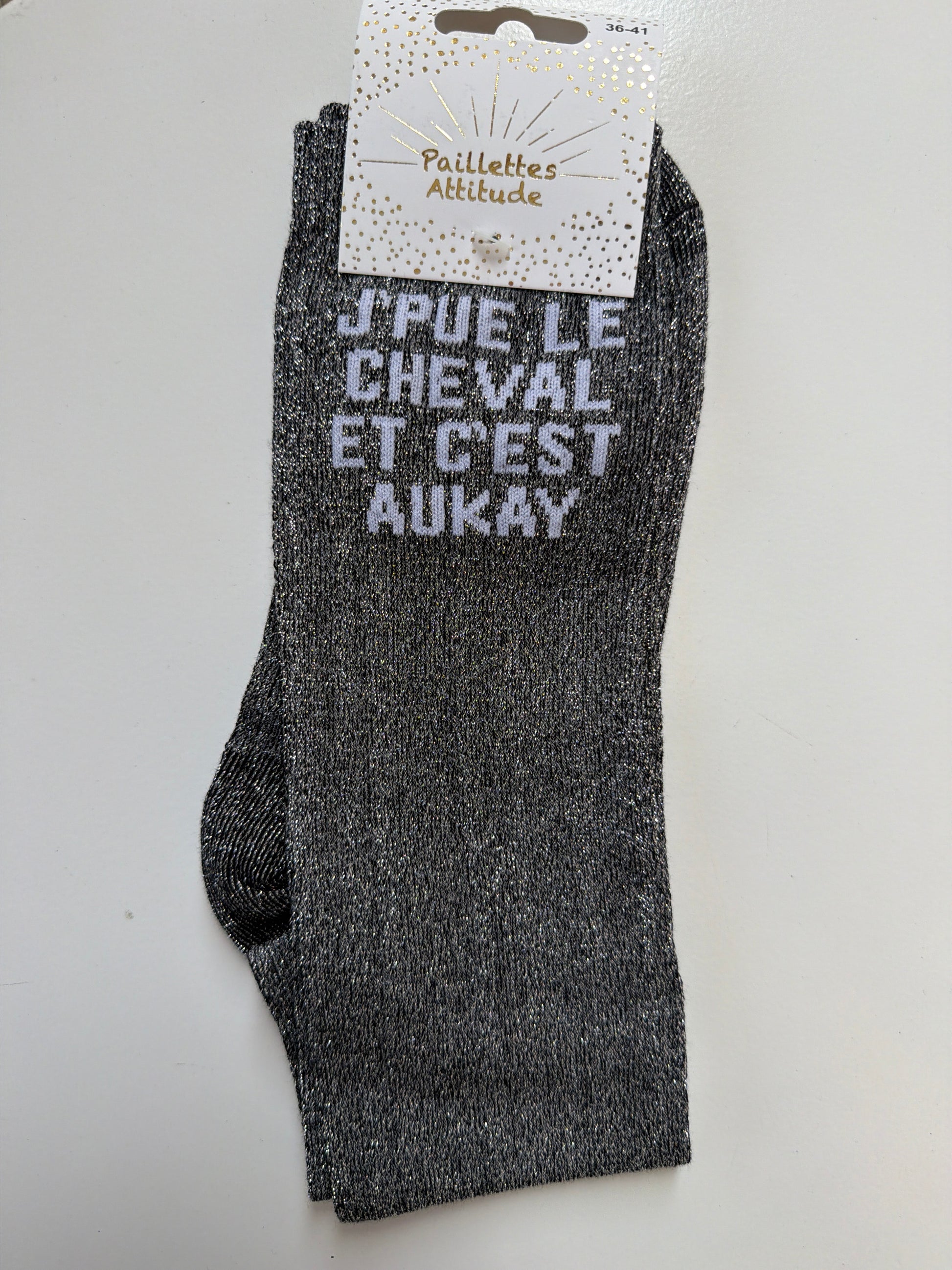 Chaussette équitation pailletée 36-41 J’PUE LE CHEVAL ET C’EST AUKAY