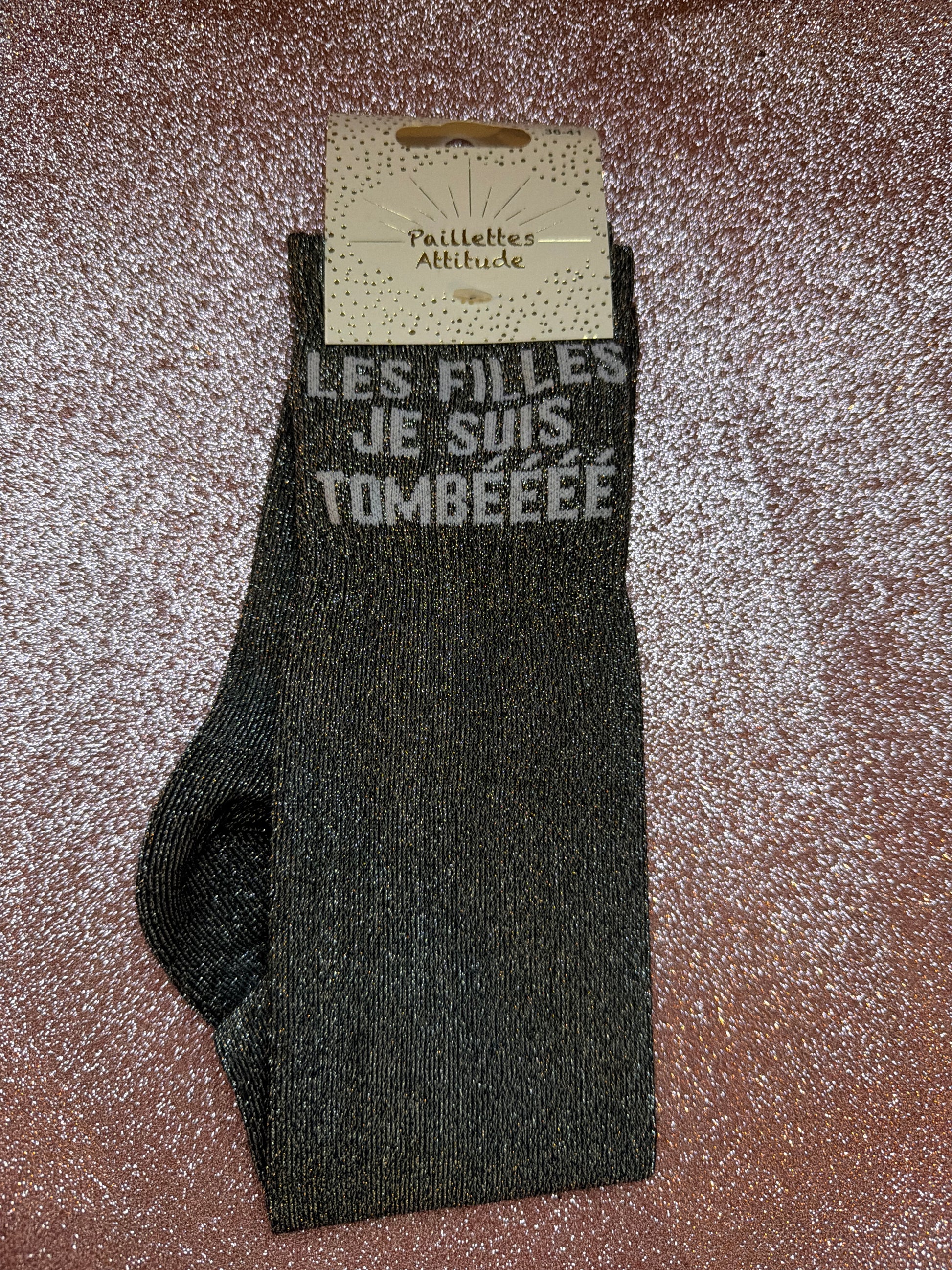 Chaussette pailletée équitation LES FILLES JE SUIS TOMBÉÉÉÉ 36/41