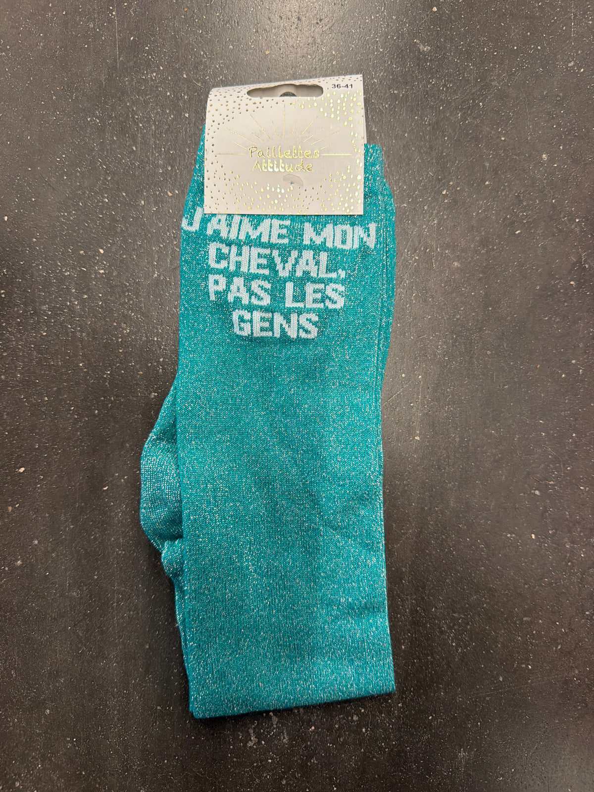 Chaussette pailletée équitation 36-41 J’AIME MON CHEVAL, PAS LES GENS