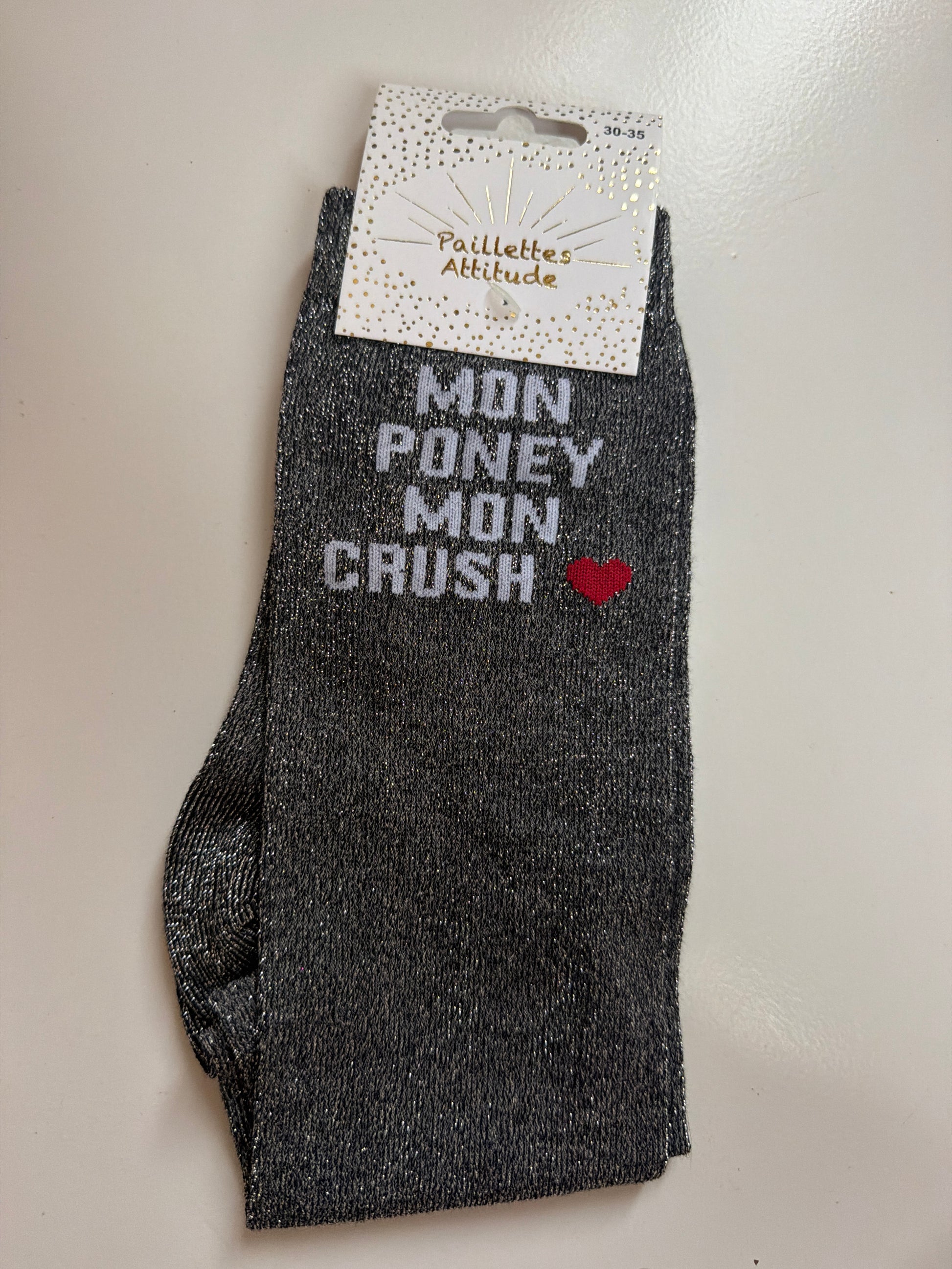 Chaussette pailletée équitation 30-35 MON PONEY MON CRUSH ❤️